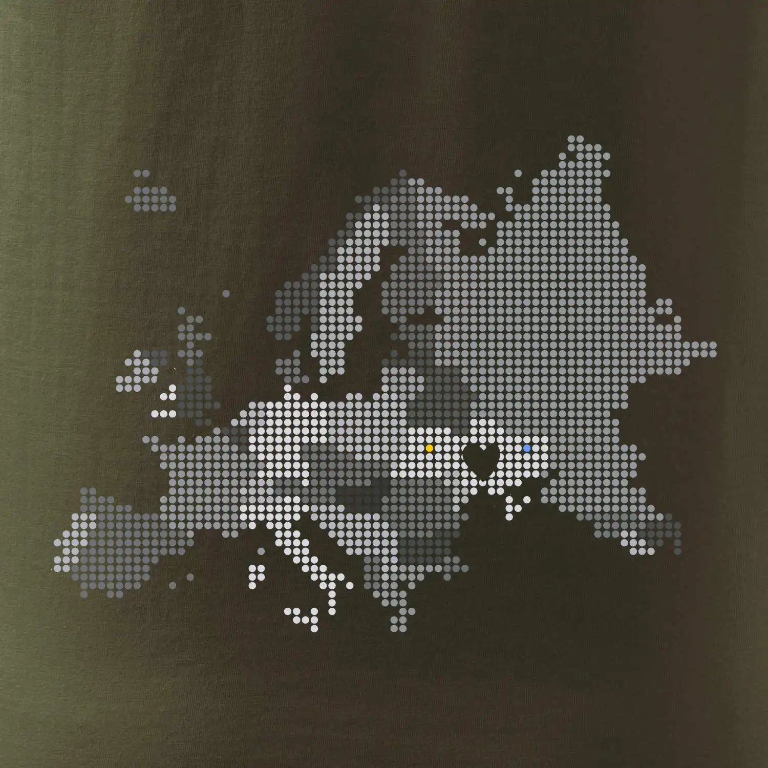 Mapa Evropy - srdce v Ukrajině