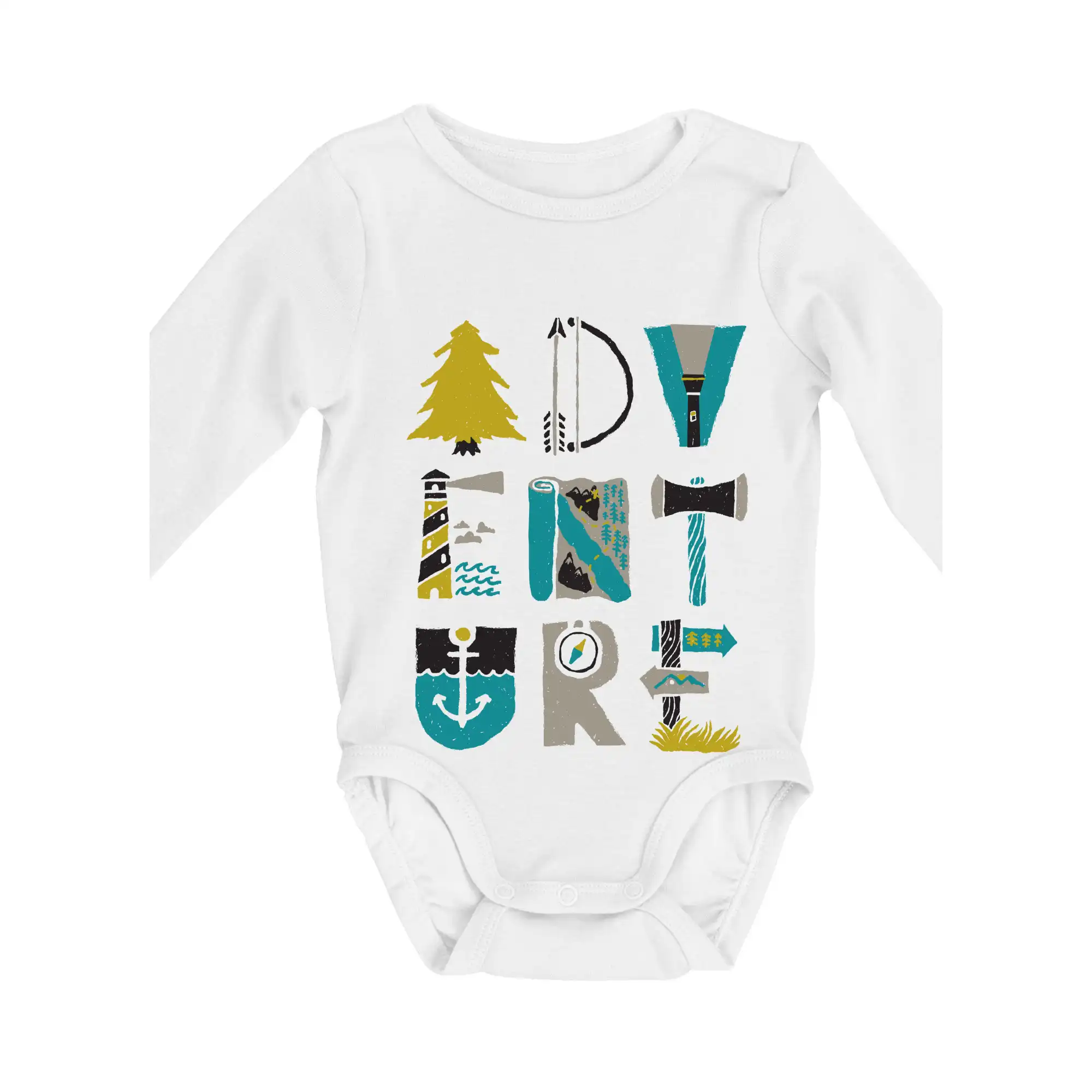 Trička na kempovanie - Adventure font - Body dojčenské s dlhým rukávom