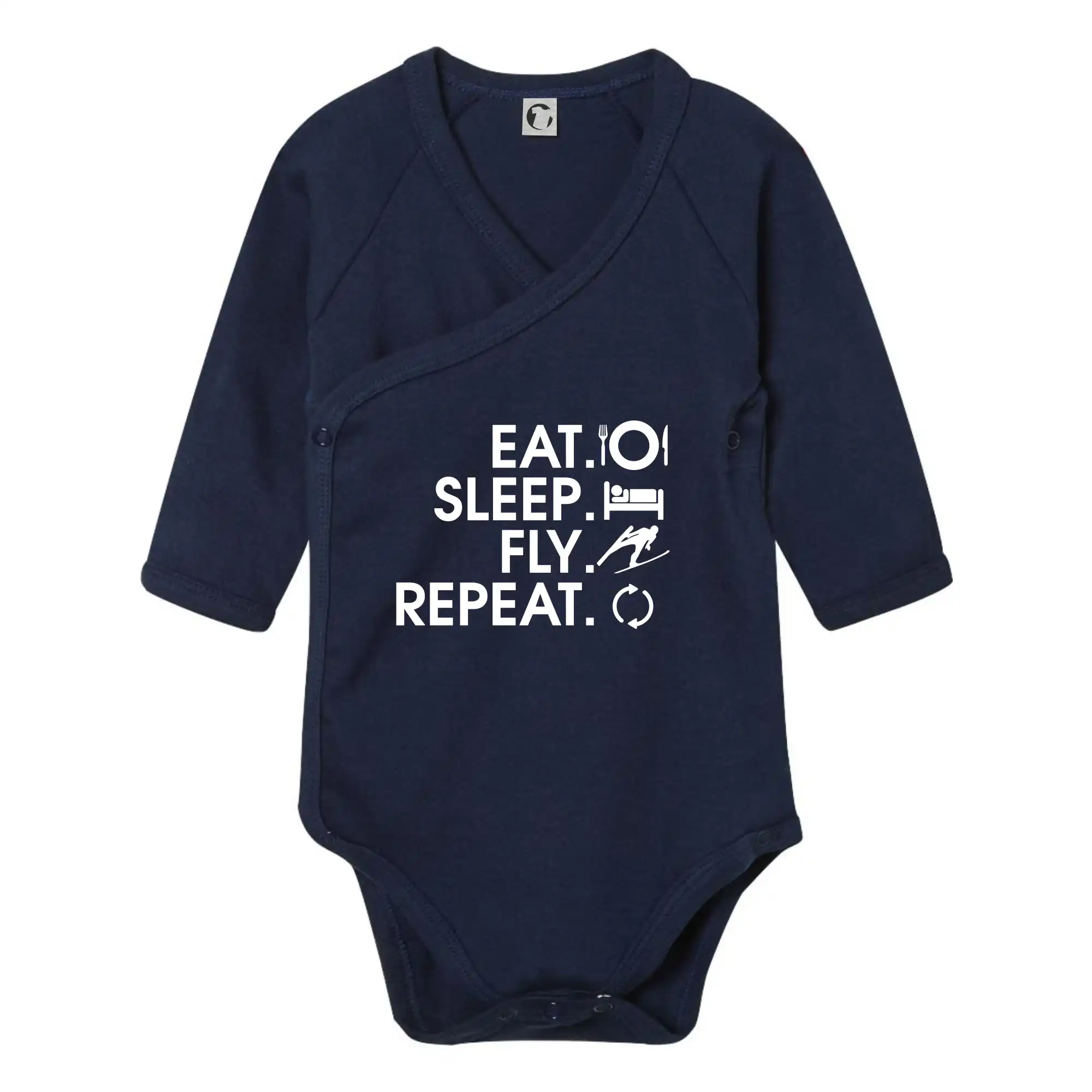 Lyže a Snowboard - Eat sleep fly repeat - skoky na lyžiach - Body zavinovacie s dlhým rukávom