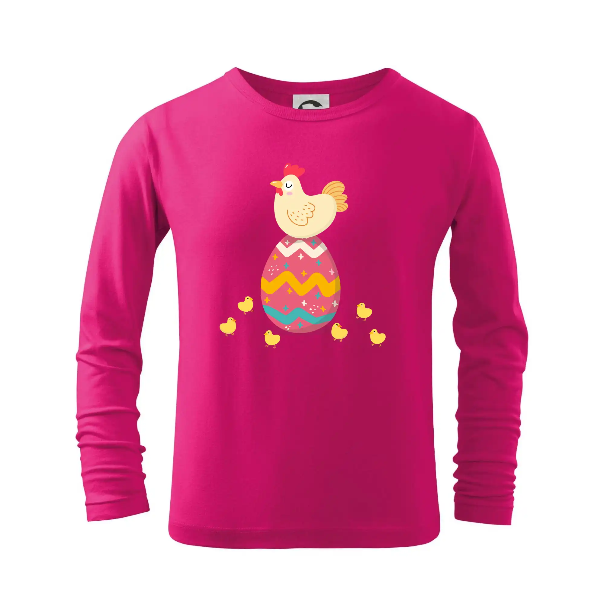 Veľkonočné tričká - Sliepka sediaca na veľkonočnom vajci - Tričko detské Long Sleeve