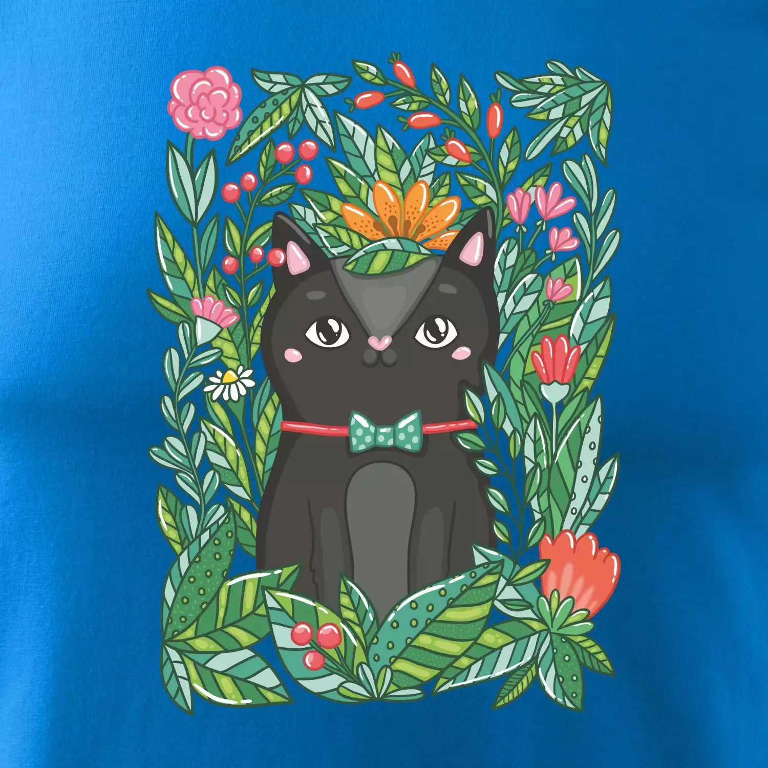 Kočka s květy malovaná