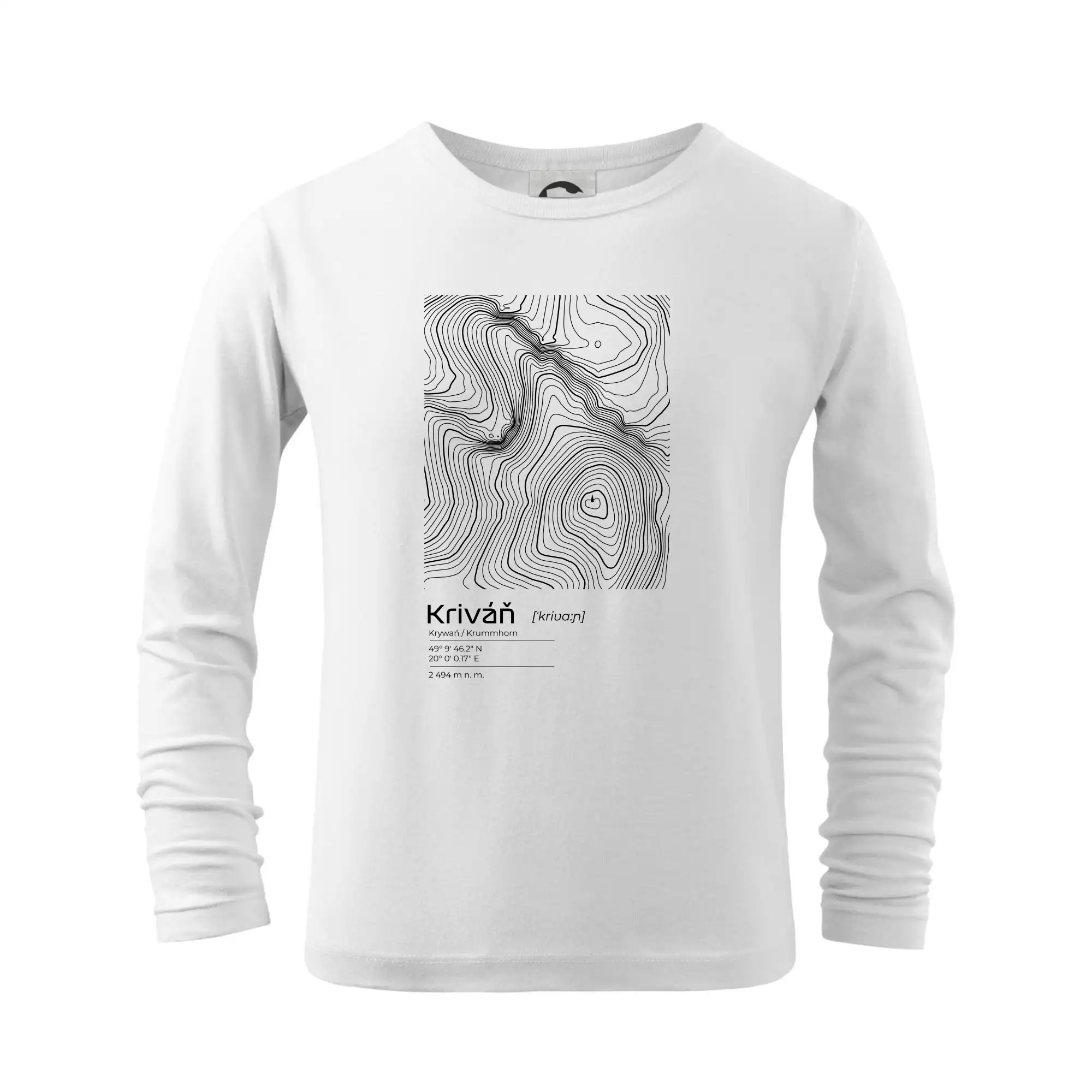 Tričká s vrstevnicami – originálne horské motívy - Kriváň - vrstevnice v obdĺžniku - Tričko detské Long Sleeve