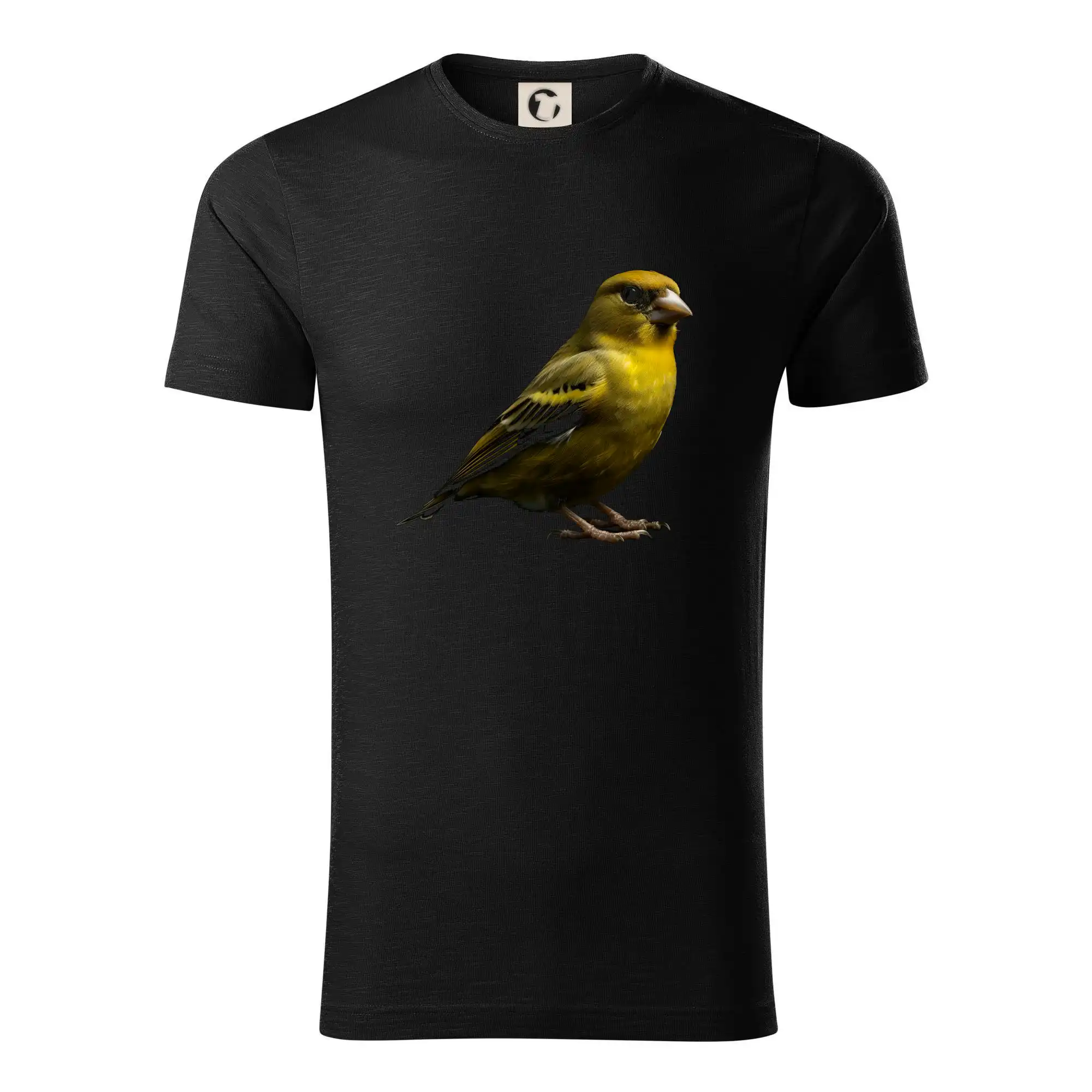 Tričko s motívmi vtákov - Zvonček zelený čierna fotka - Tričko z organickej bavlny
