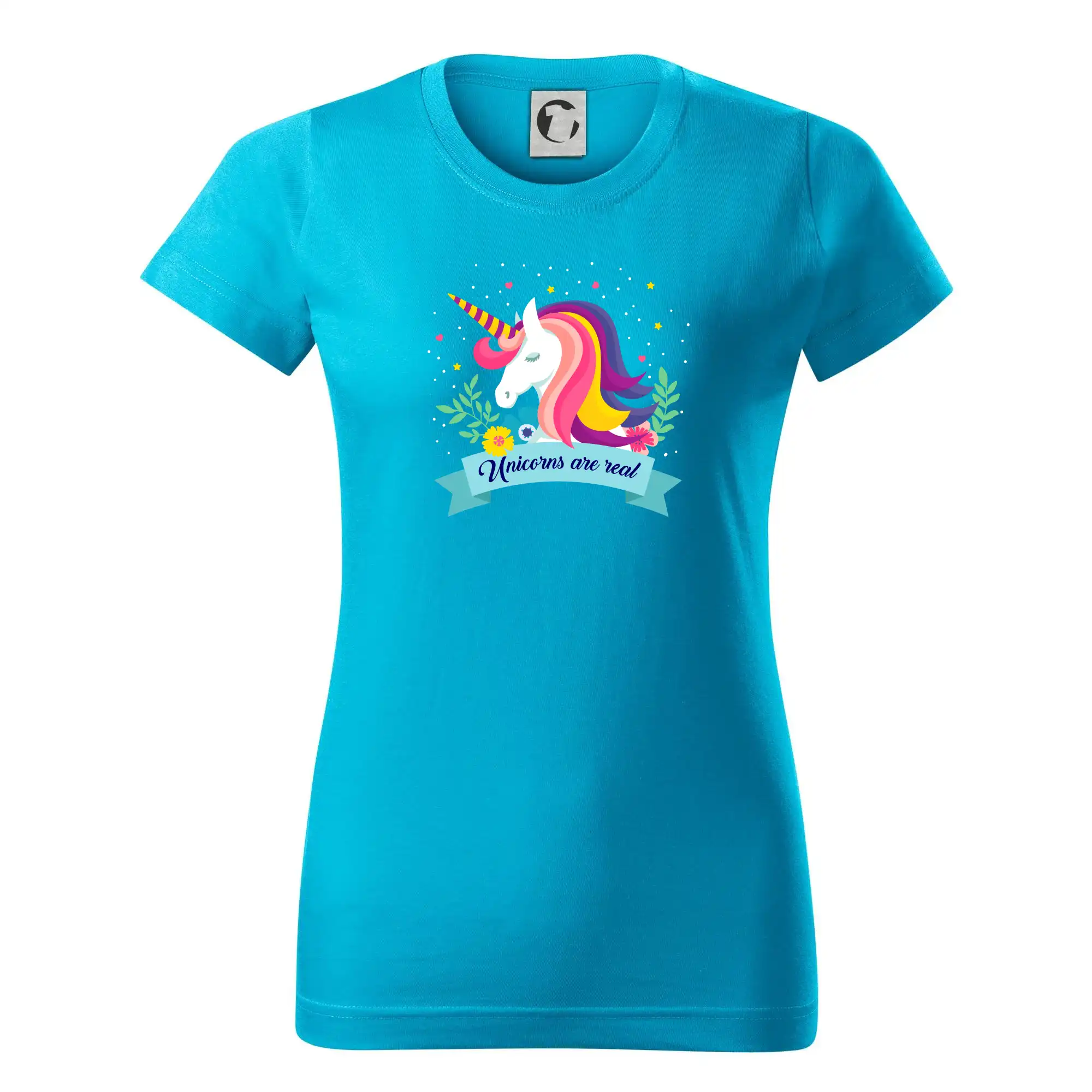 Tričká s jednorožcom - Unicorns are real dúhový - Dámske tričko basic - ľahko voľnejšie a dlhšie