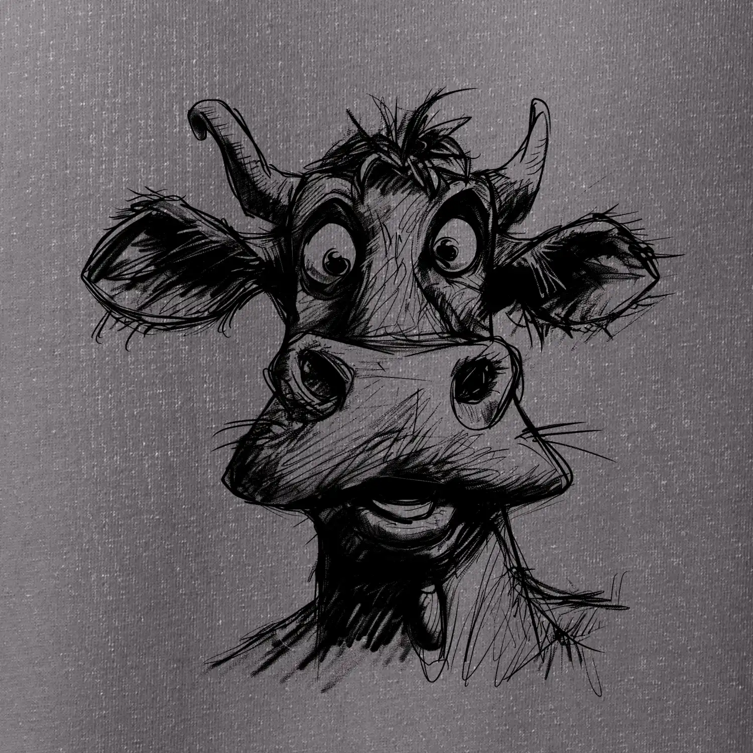 Černobílá karikatura světlá kráva hlava