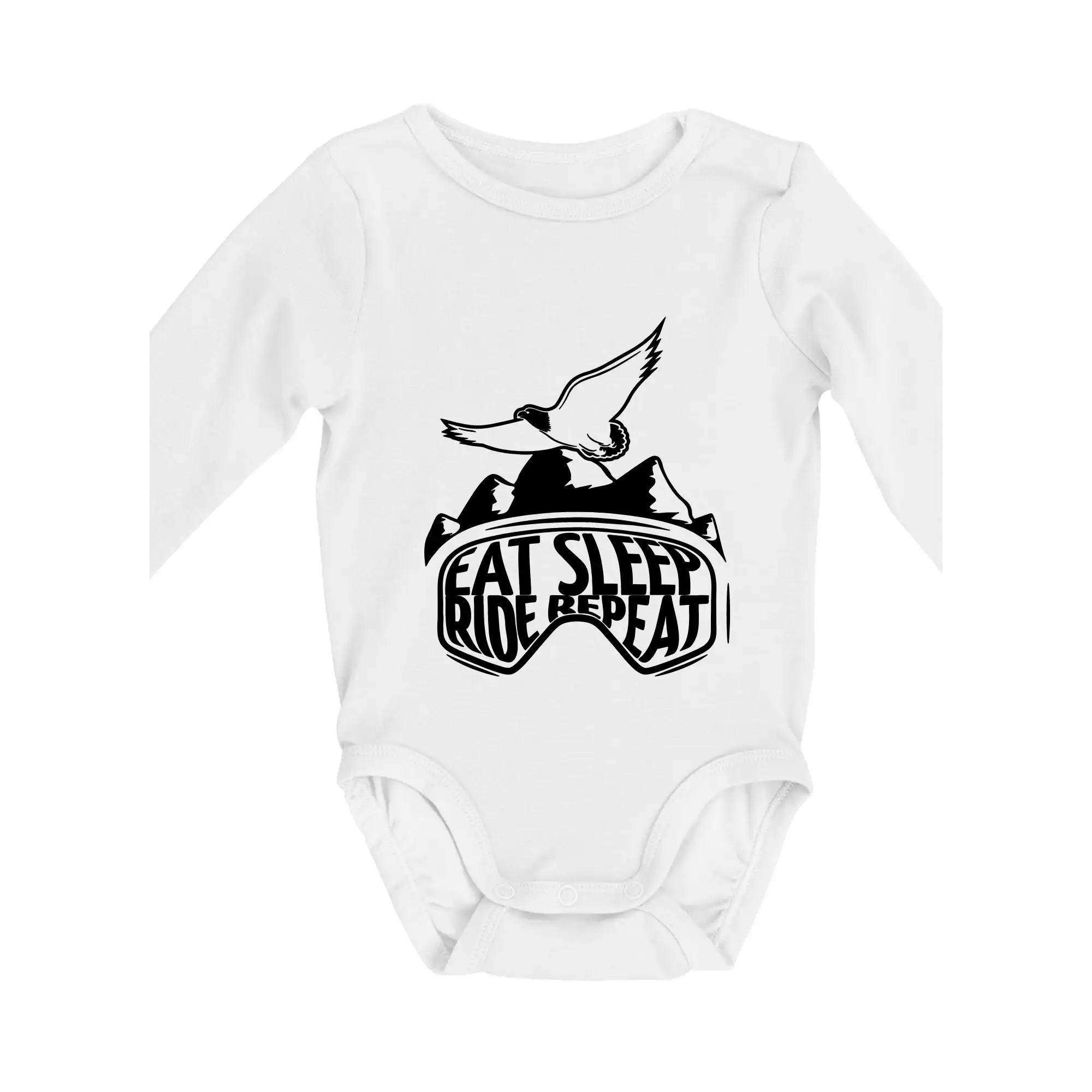 Lyže a Snowboard - Eat sleep ride repeat - hory - Body dojčenské s dlhým rukávom