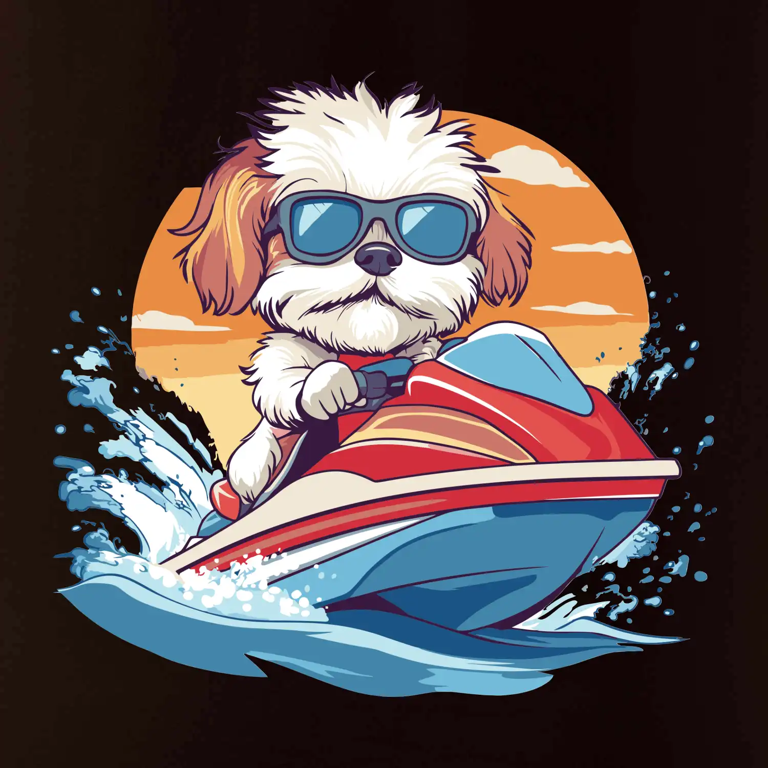 Bišonek na vodním skútru