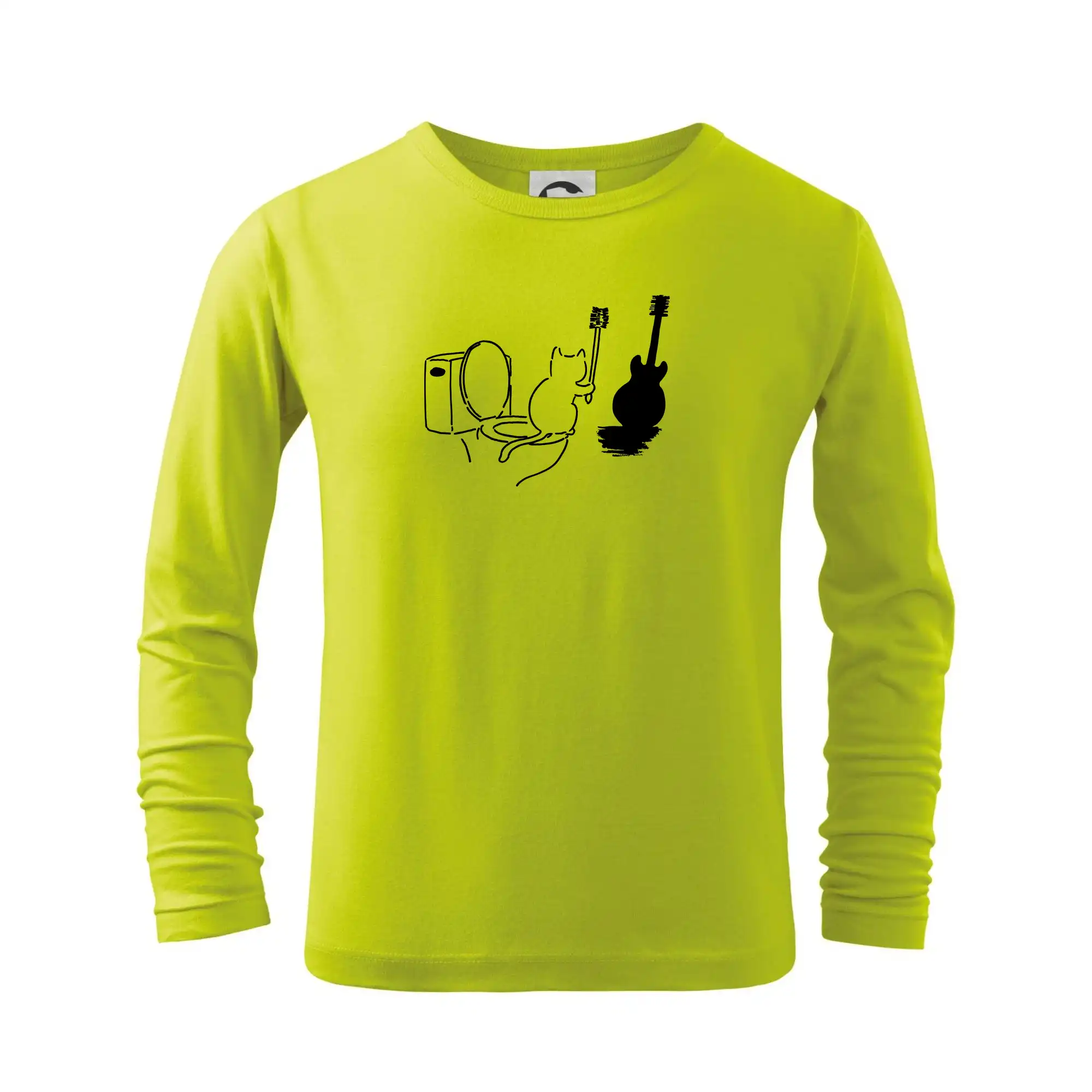 Vtipná tričká s mačkou - Mačka a gitara WC - Tričko detské Long Sleeve