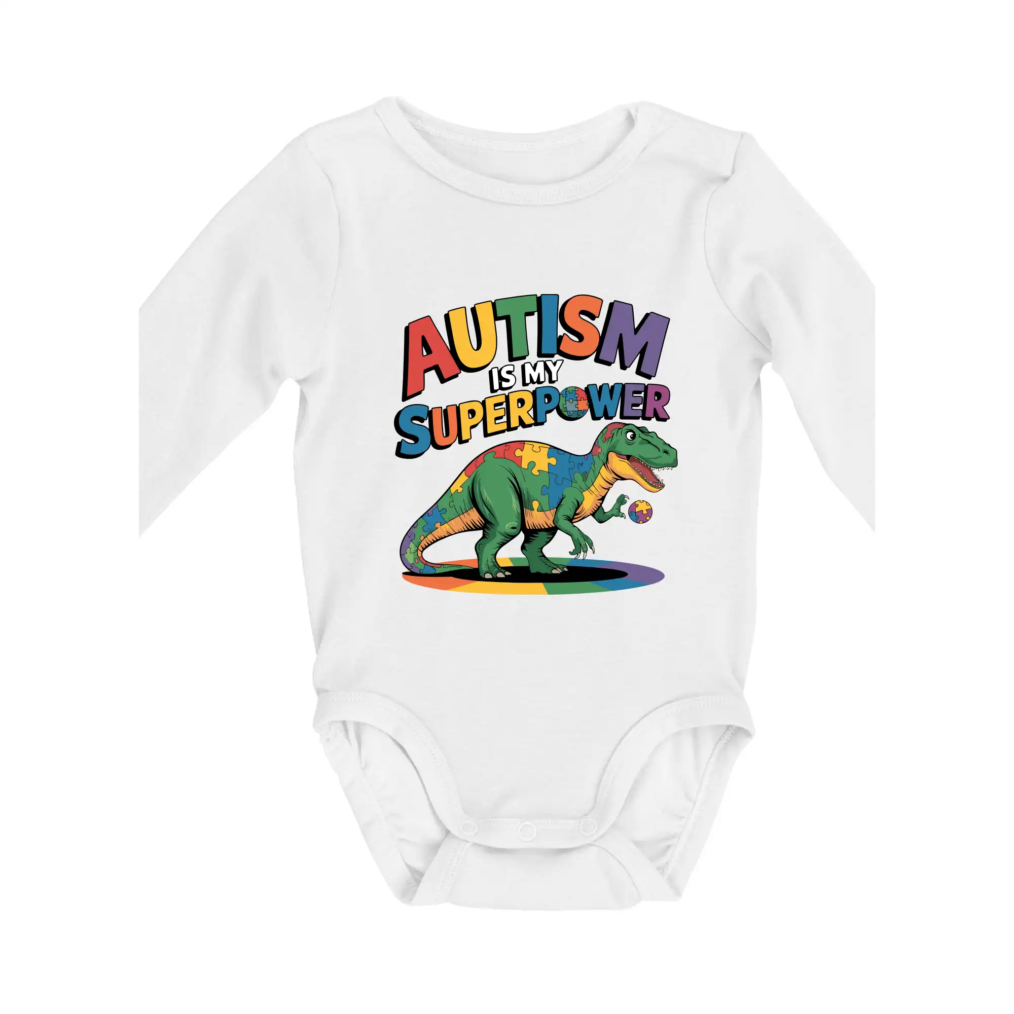 Tričká a mikiny pre autistov - Stojící Rex Autism is my superpower - Body dojčenské s dlhým rukávom