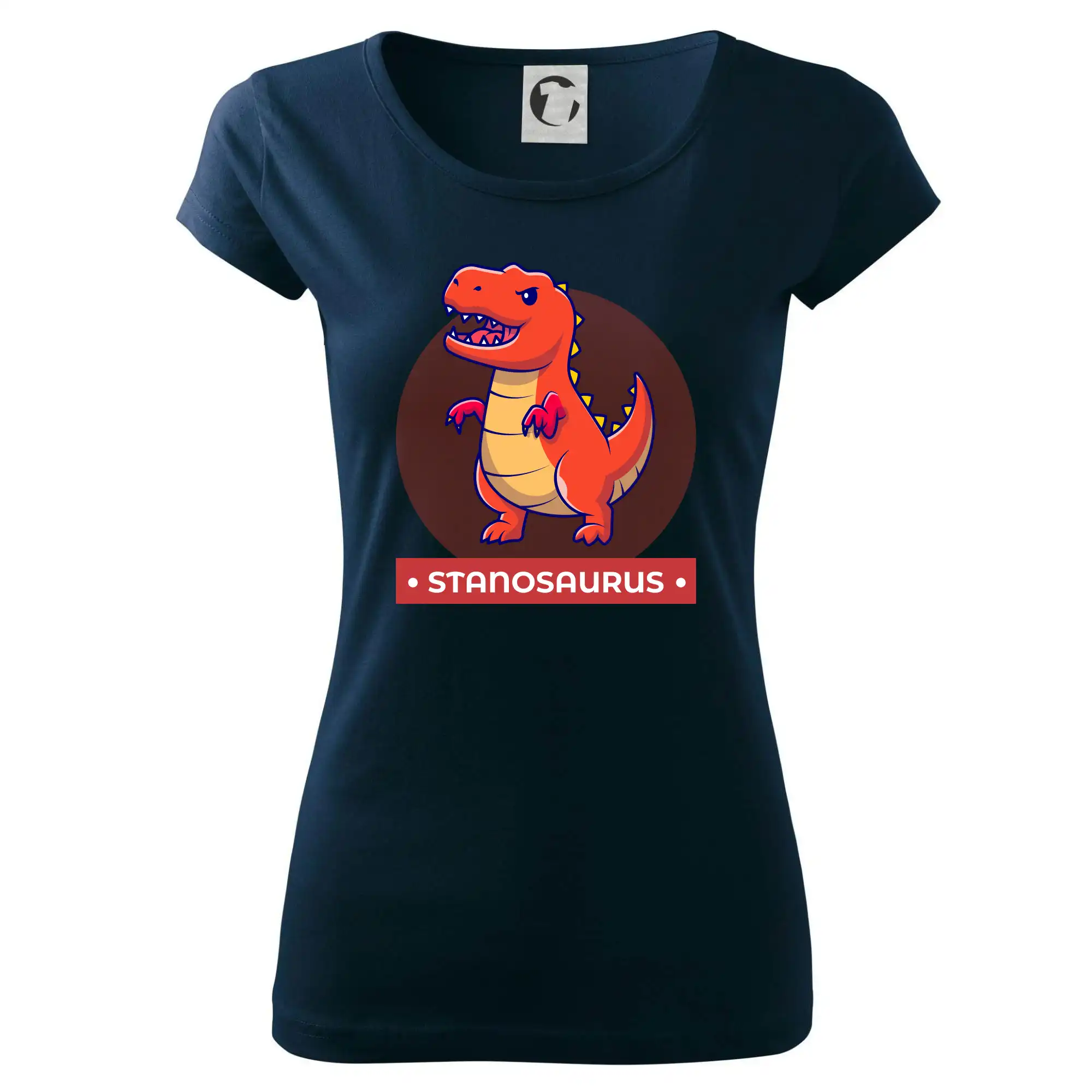 Detské tričká, mikiny a body s originálnymi potlačami | Veselé motívy pre chlapcov aj dievčatá - Dinosaurie mená - oranžový dinosaurus - Dámske tričko Pure