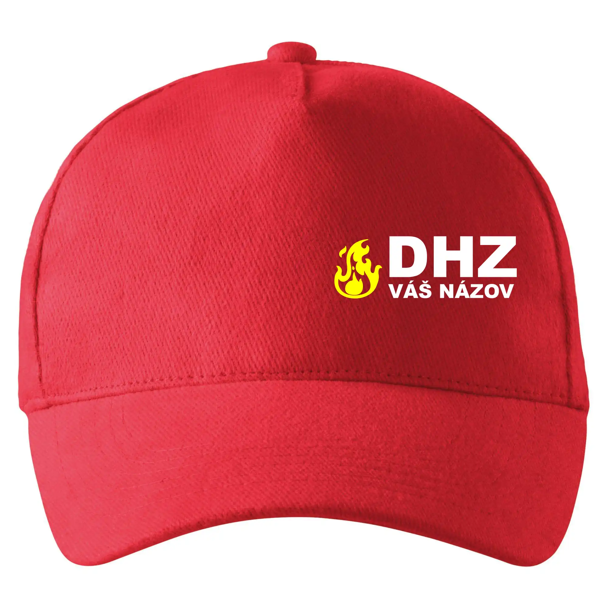 Originálne tričká pre hasičov - DHZ (oheň, názov sboru - vlastný nápis) - Šiltovka so zahnutým šiltom a mosaznou sponou