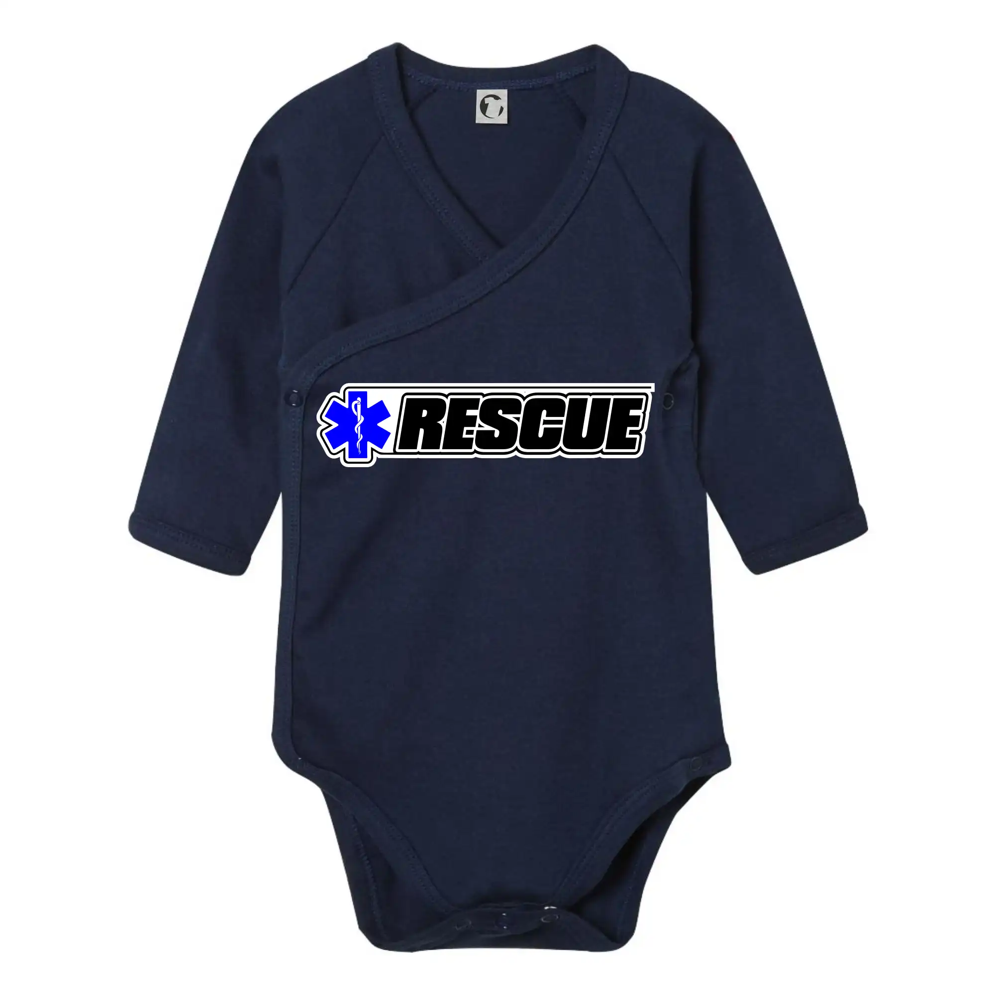 Tričká a mikiny pre záchranárov a lekárov - Kvalitné oblečenie pre zdravotníkov - Záchranár rescue kríž modrý - Body zavinovacie s dlhým rukávom