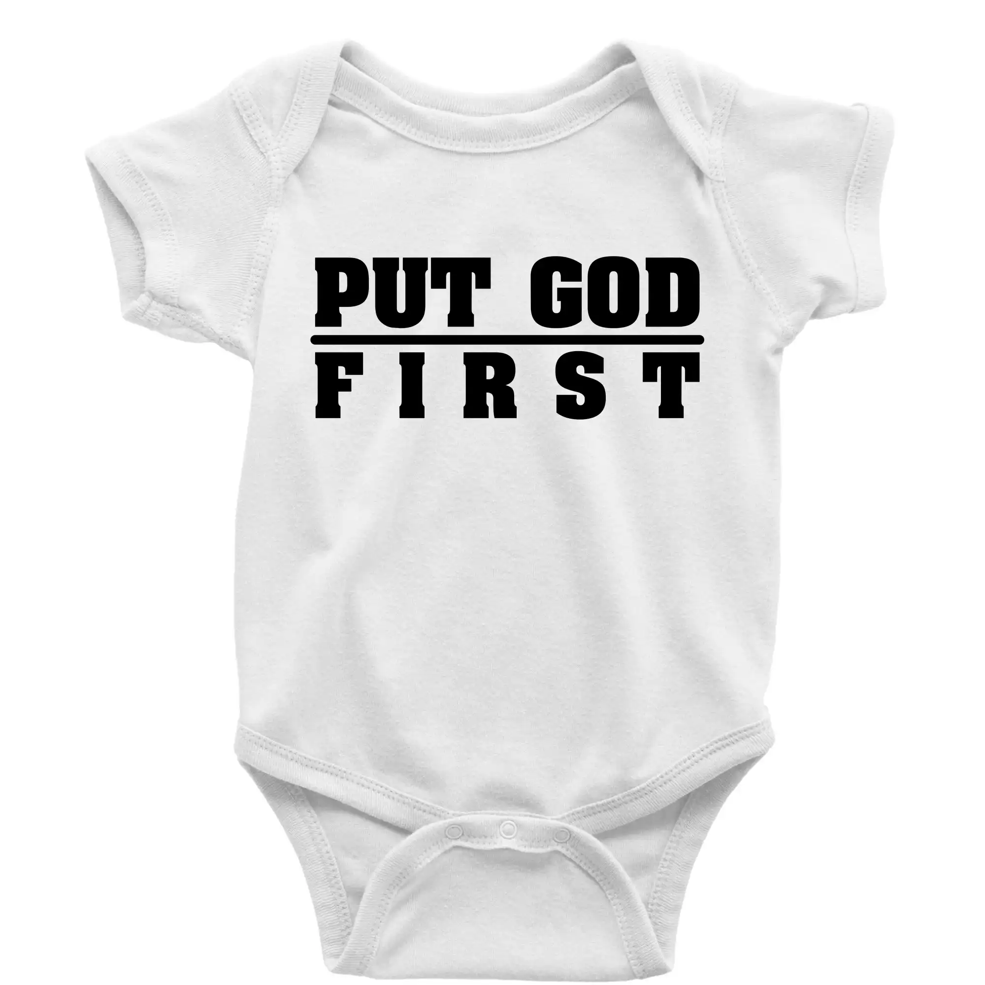 Put God first hrubý nápis - Body dojčenské s krátkym rukávom