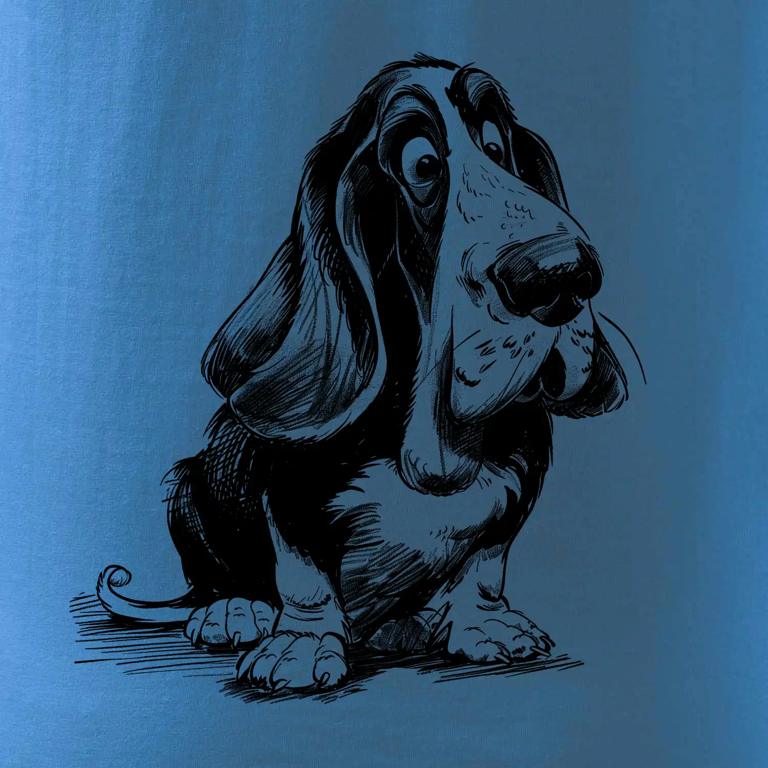 Černobílá karikatura baset