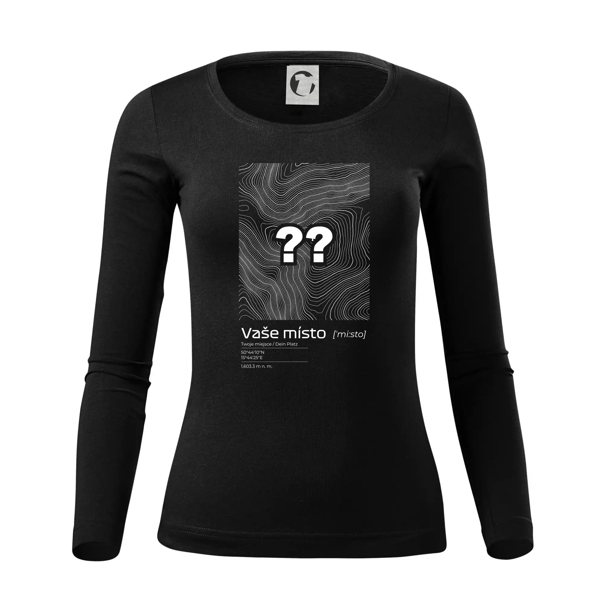 Tričká s vrstevnicami – originálne horské motívy - Vaše miesto - vrstevnice v obdĺžniku - Dámske tričko FIT-T LS - zužené