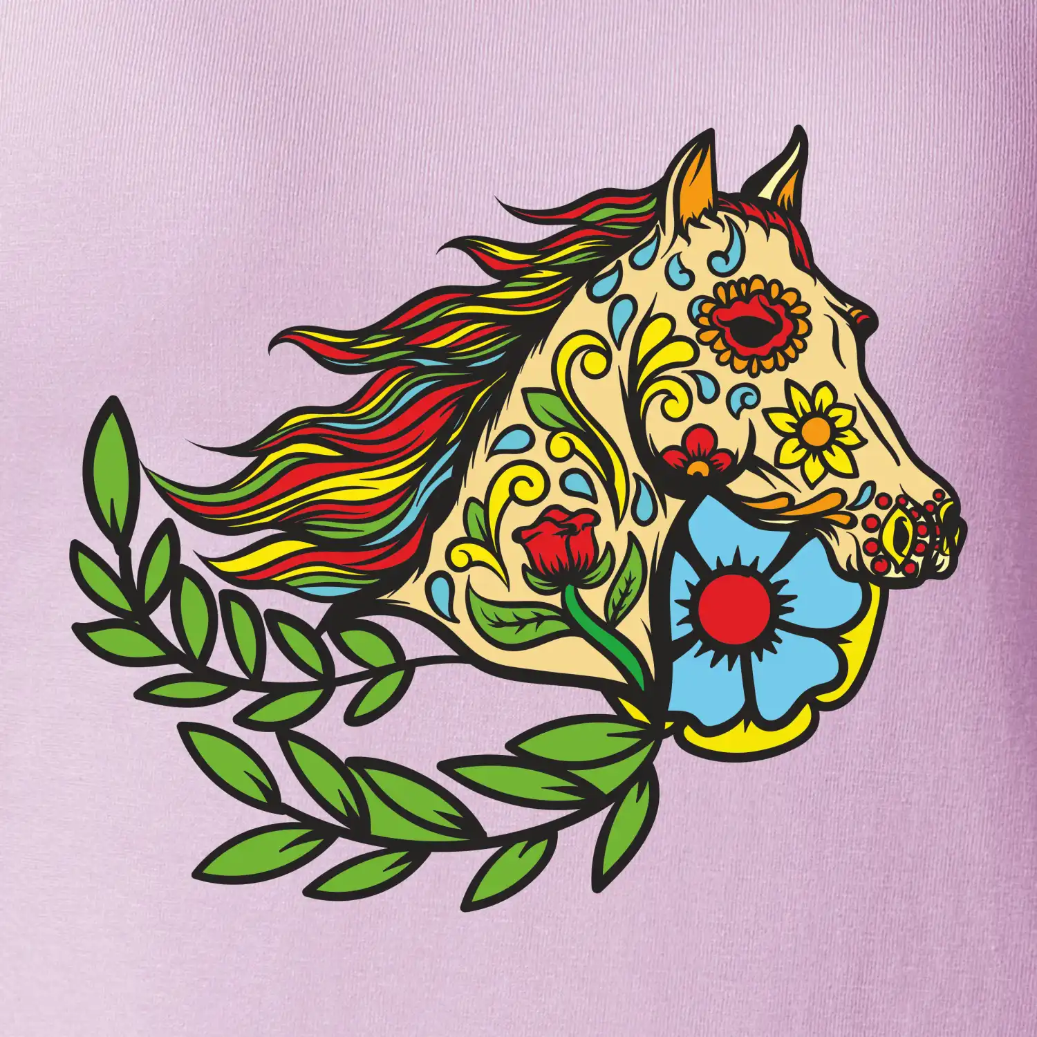 Kůň barevný s listy