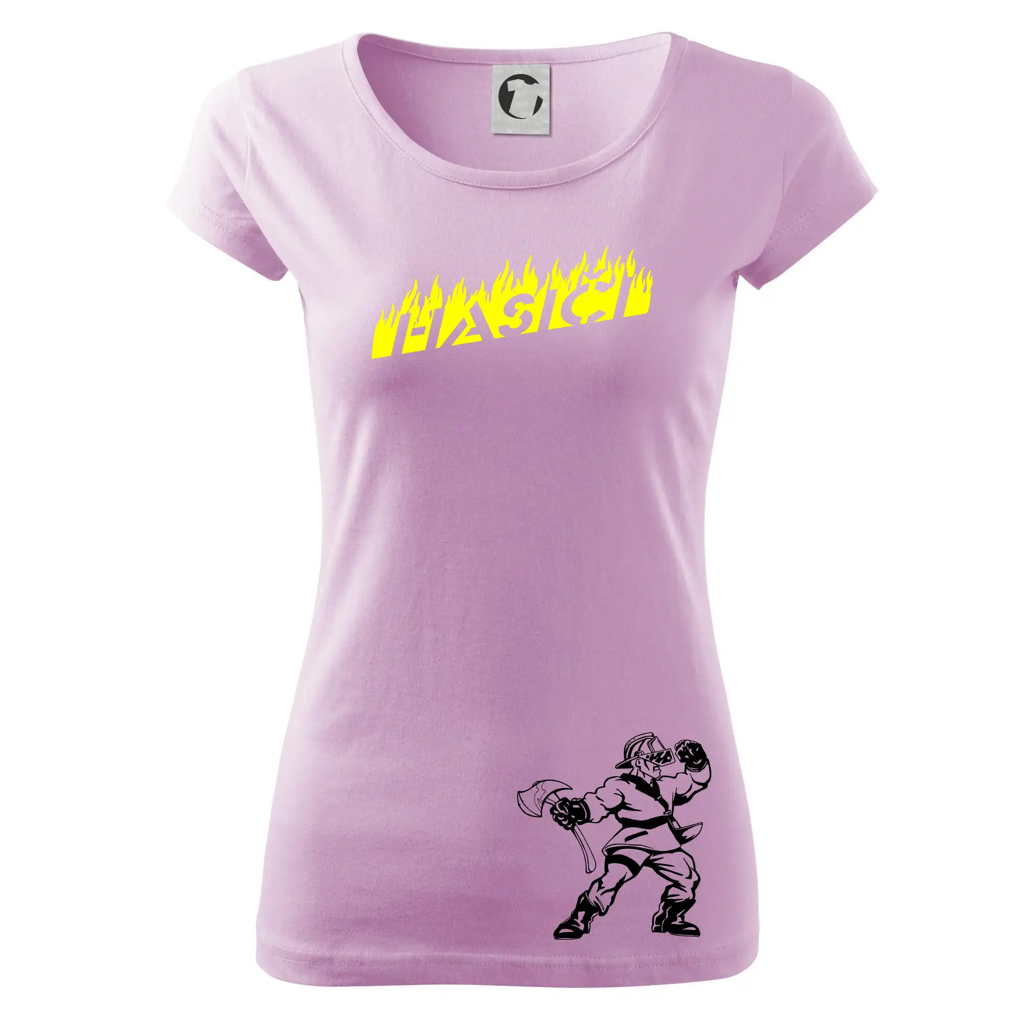 Originálne tričká pre hasičov - Hasič stojaci - nápis hasiči - Veľký nápis na chrbte - Dámske tričko Pure