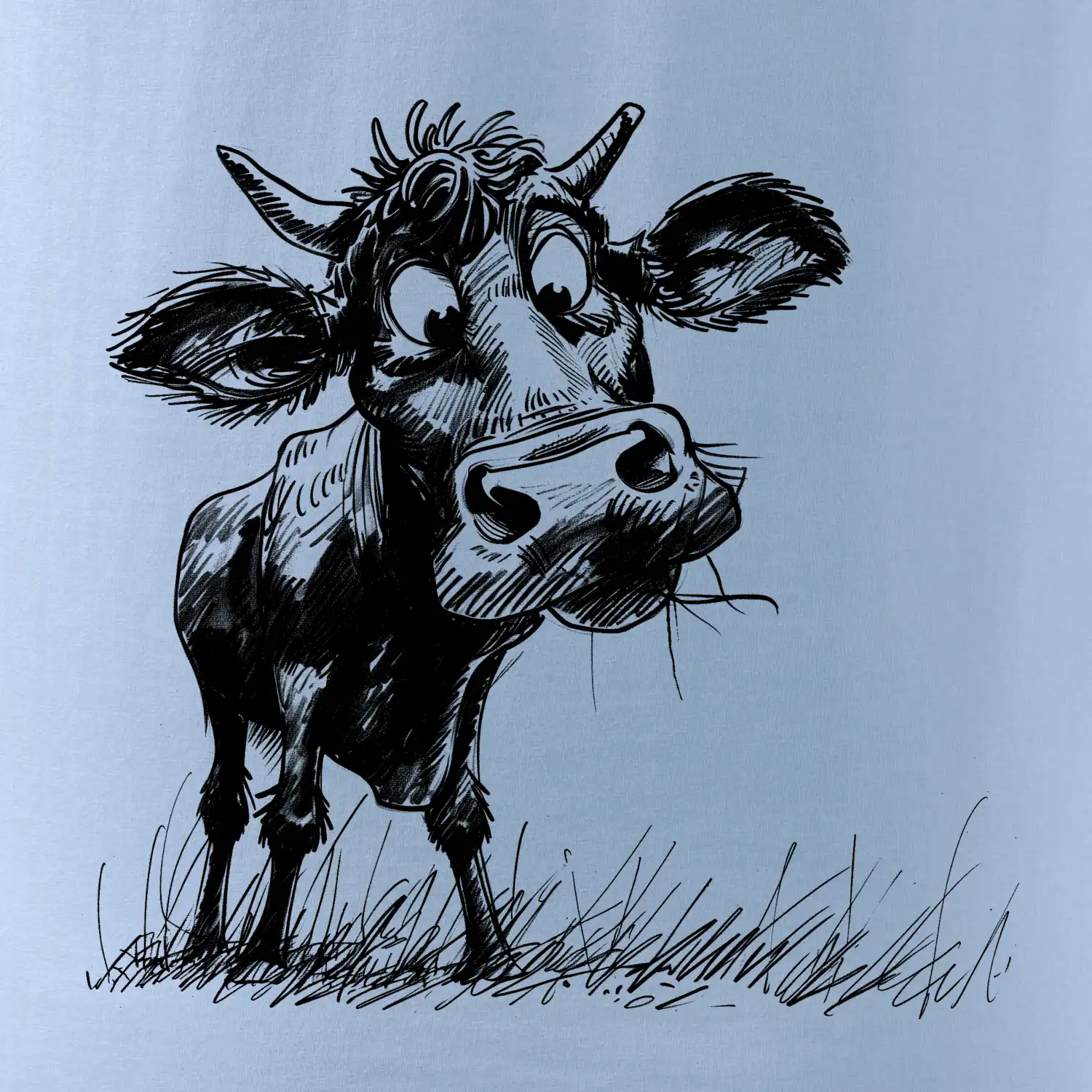 Černobílá karikatura kráva stojící