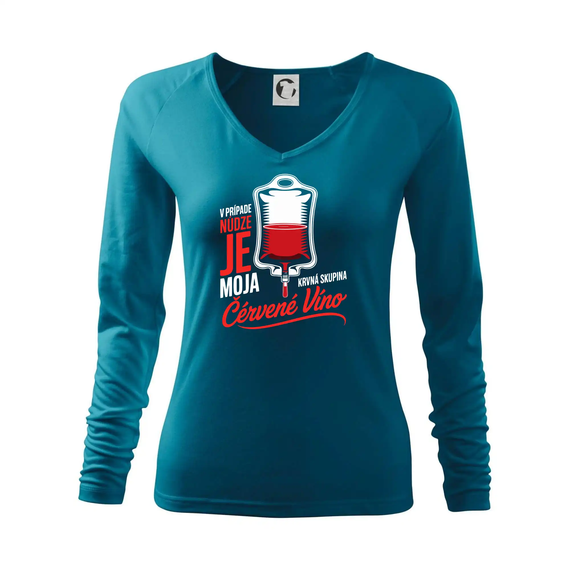 Vtipná tričká s tematikou vína - V prípade núdze je moja krvná skupina červené víno - Tričko dámske Elegance