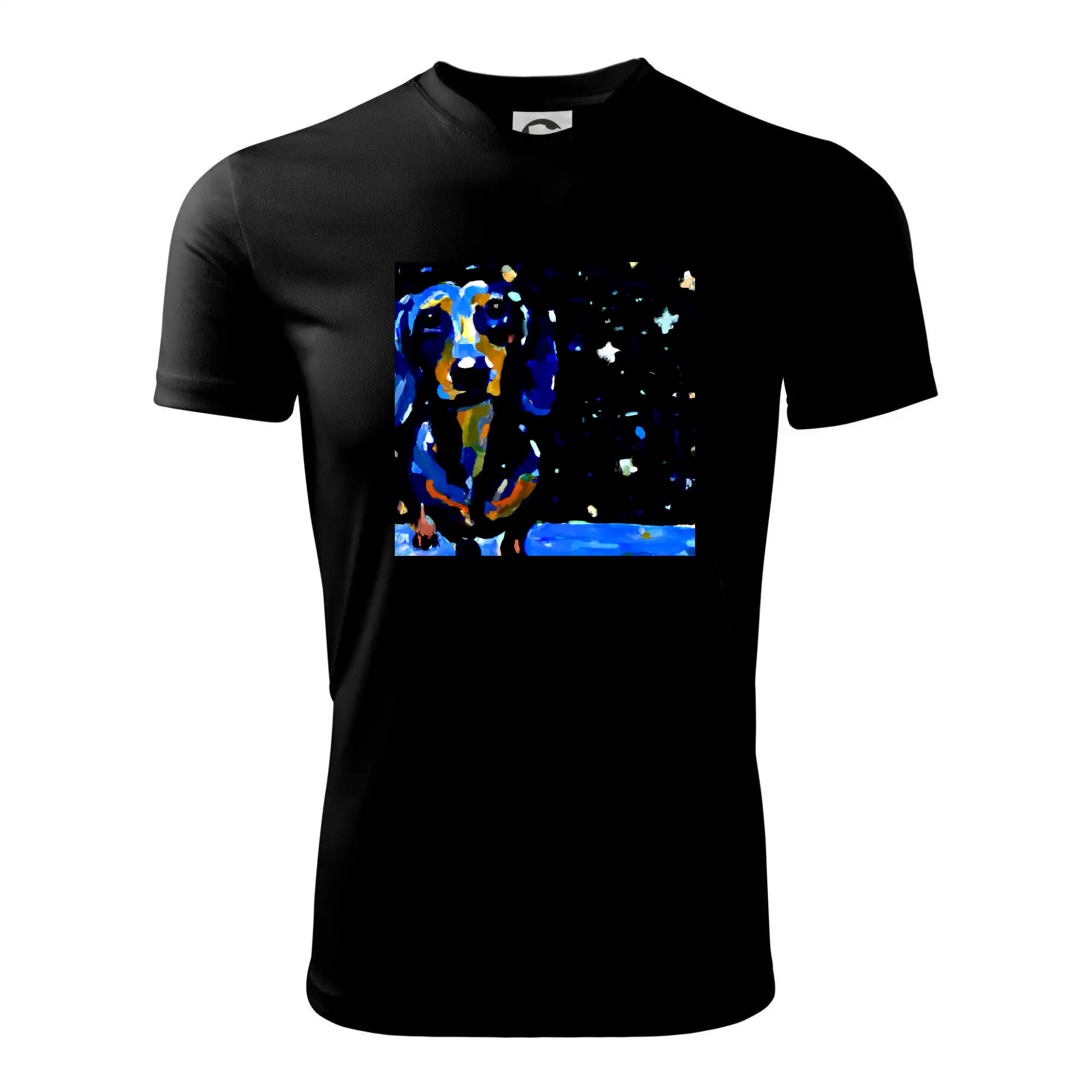 Jezevčík a noční obloha - olejová malba