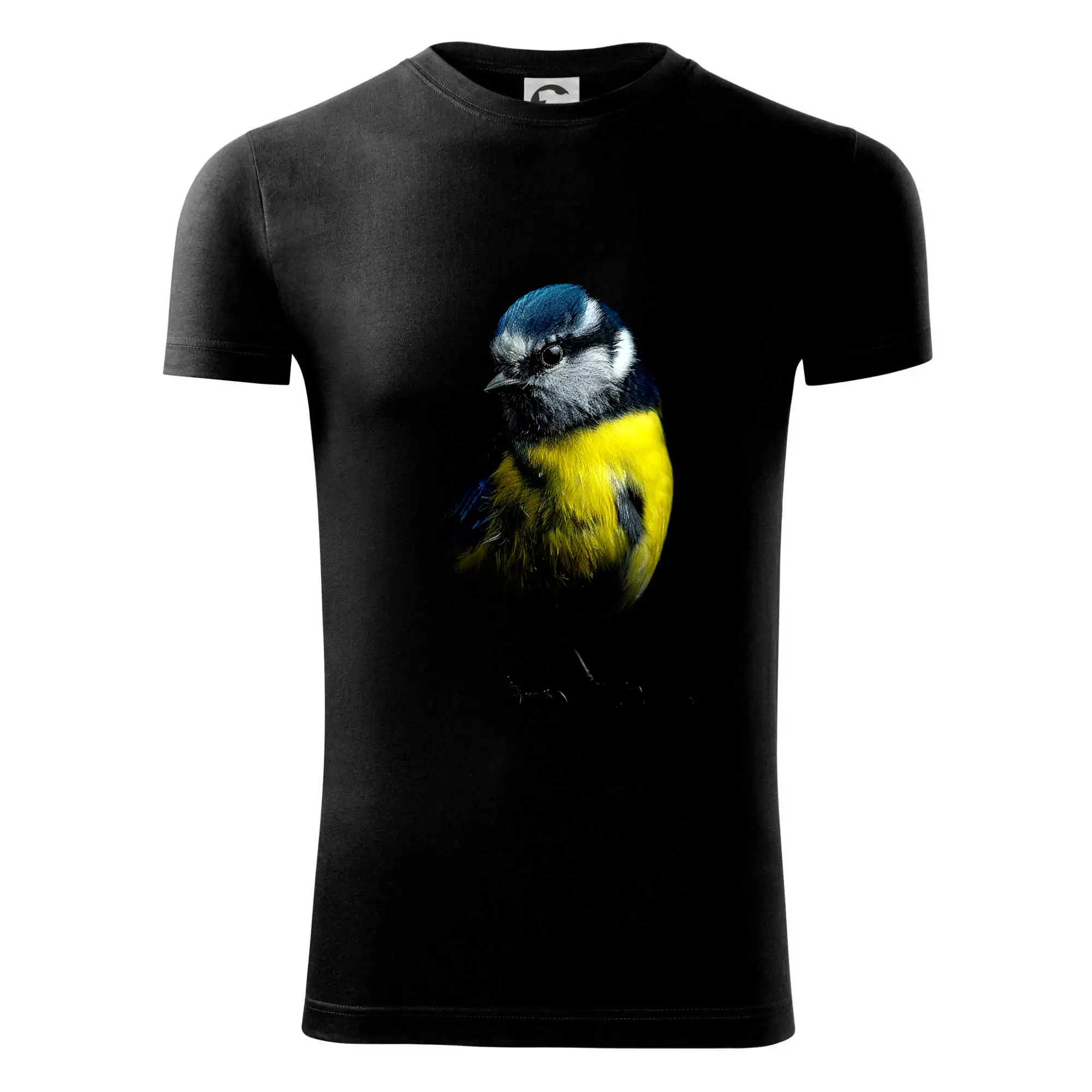 Tričko s motívmi vtákov - Sýkora modrinka čierna fotka - Viper FIT - Pánske zúžené tričko