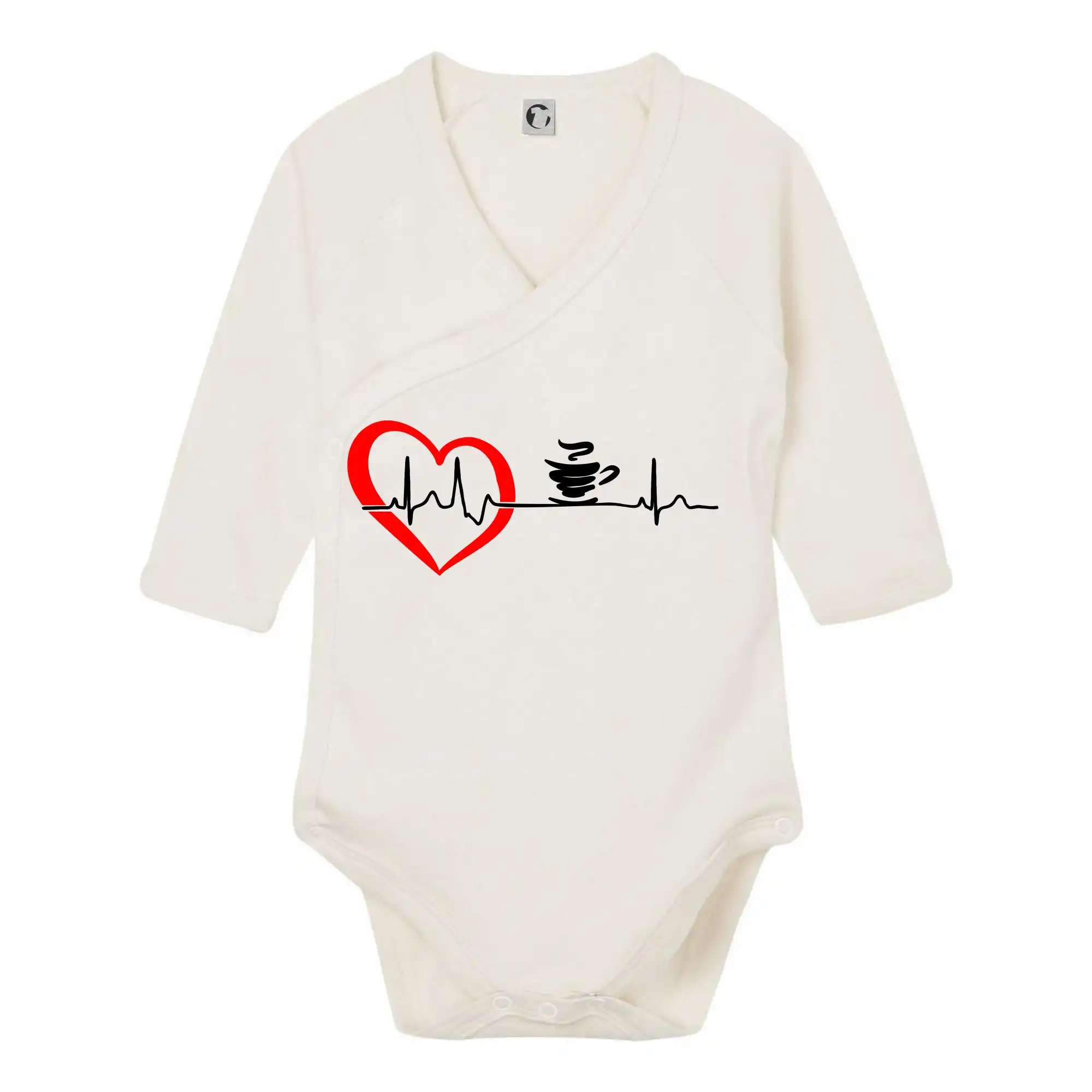 Motívy pre baristu a milovníkov kávy - Moje srdce bije pre kávu - Body zavinovacie s dlhým rukávom