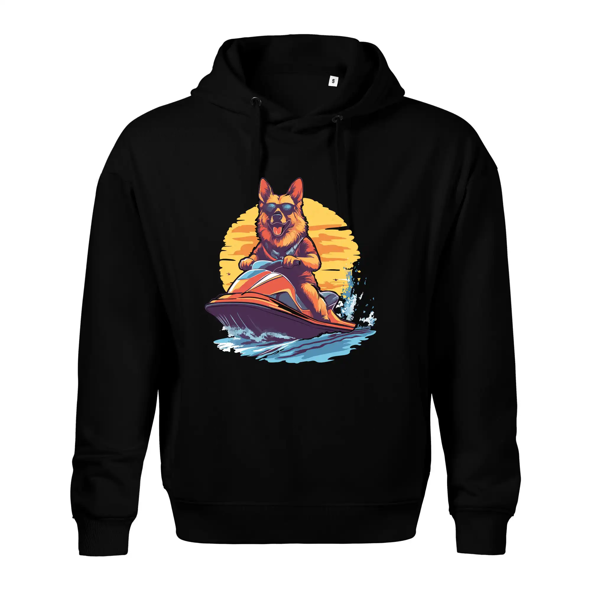 Německý ovčák na vodním skútru