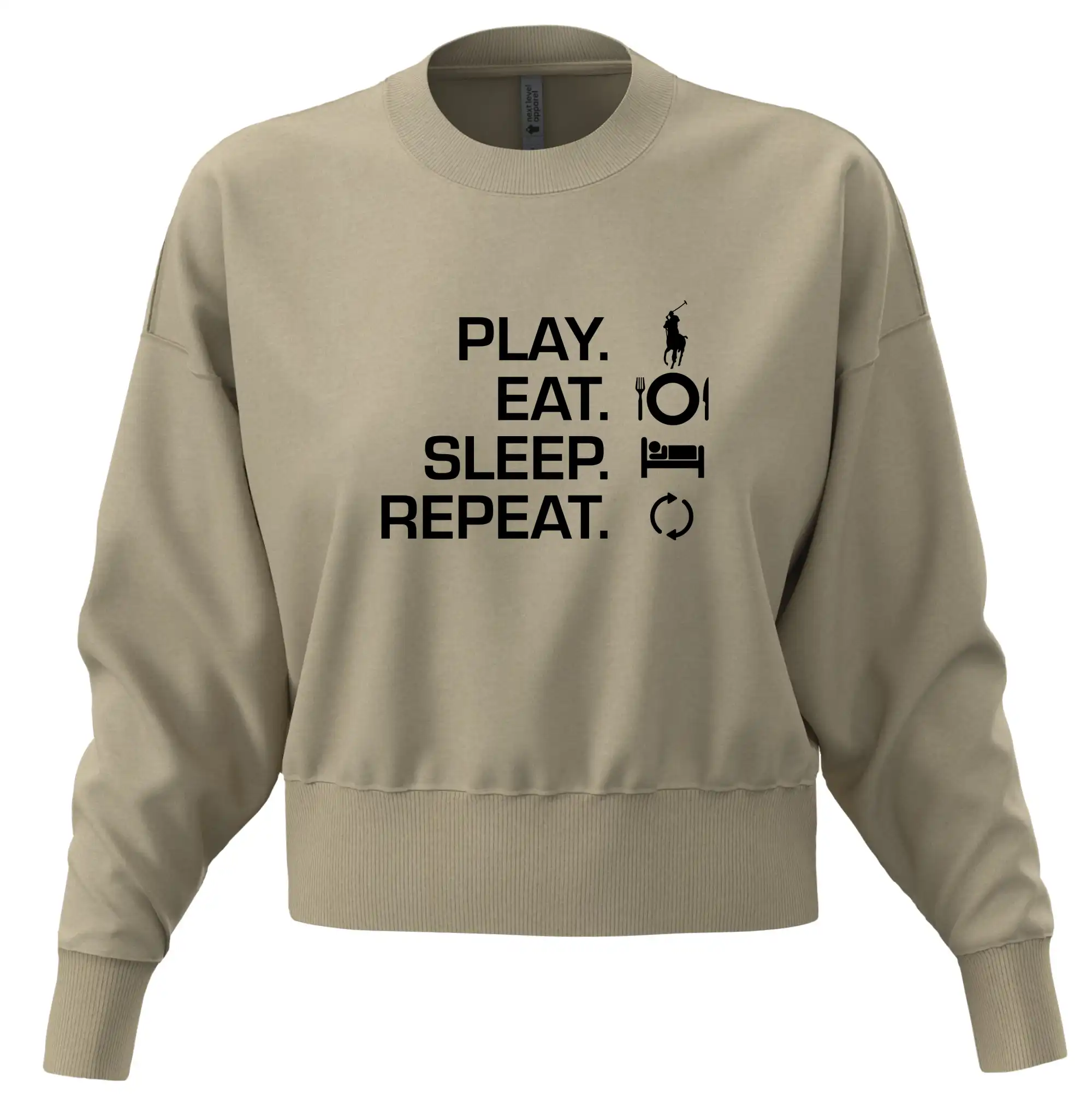 Tričká na polo - Play Eat Sleep Repeat polo - Mikina oversize crop OVERSIZE