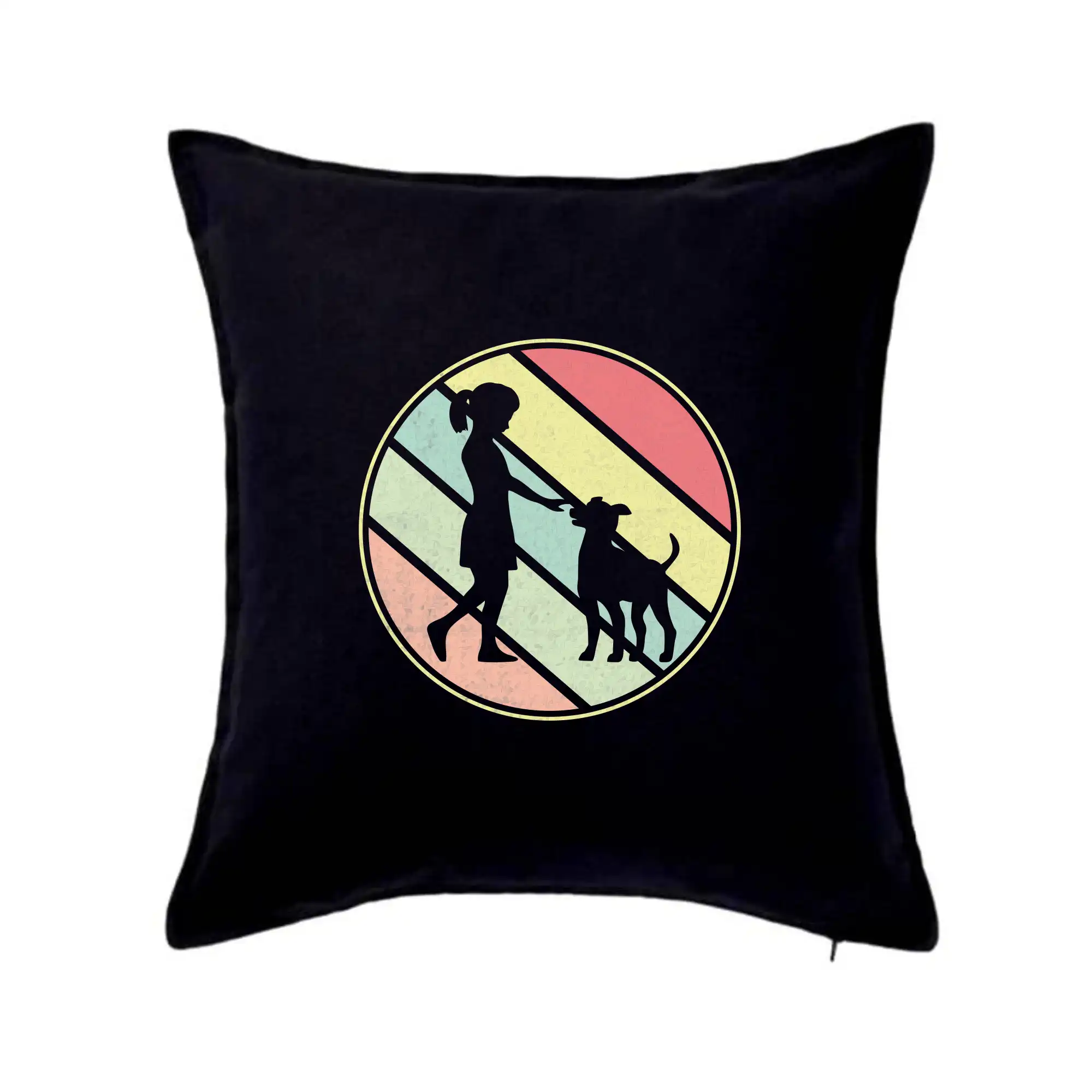 Ostatné psie plemená - Retro kruh - dievča cvičí psa - Vankúš 50x50