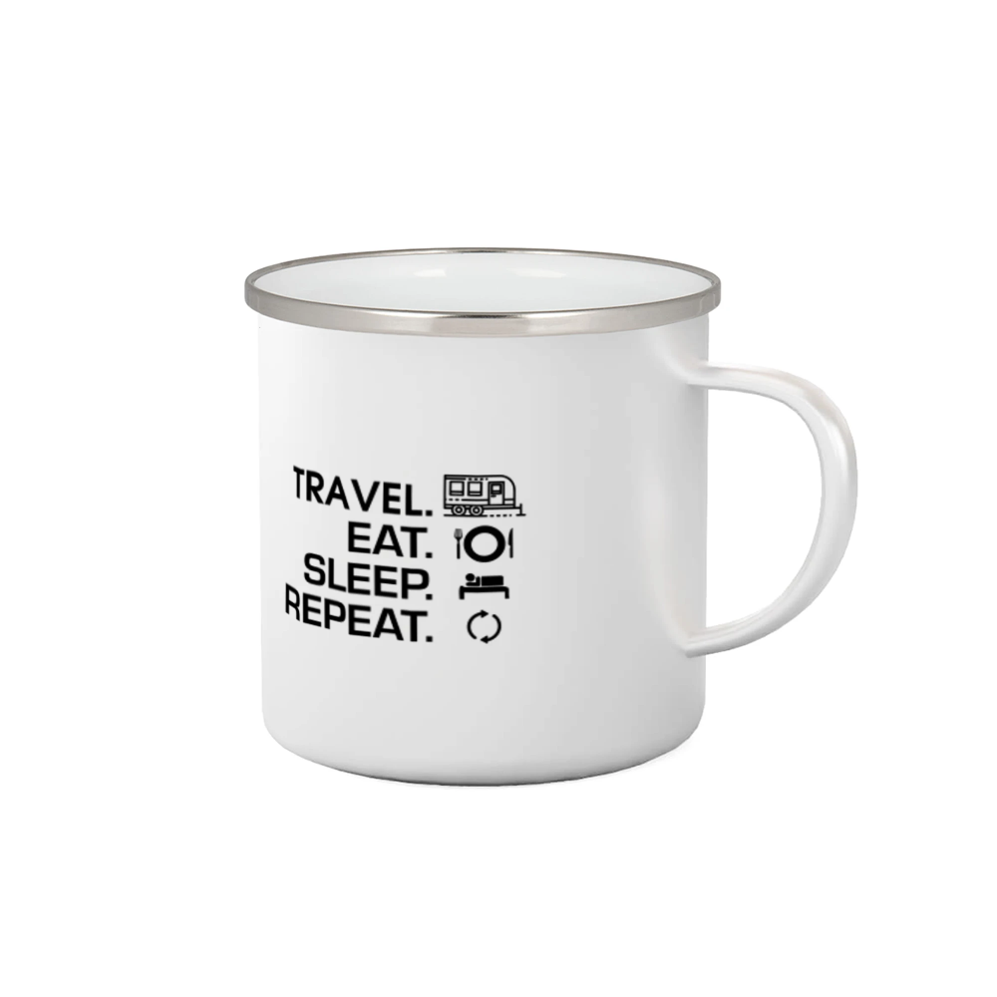 Trička na kempovanie - Eat sleep travel - Veľký príves - Plecháčik
