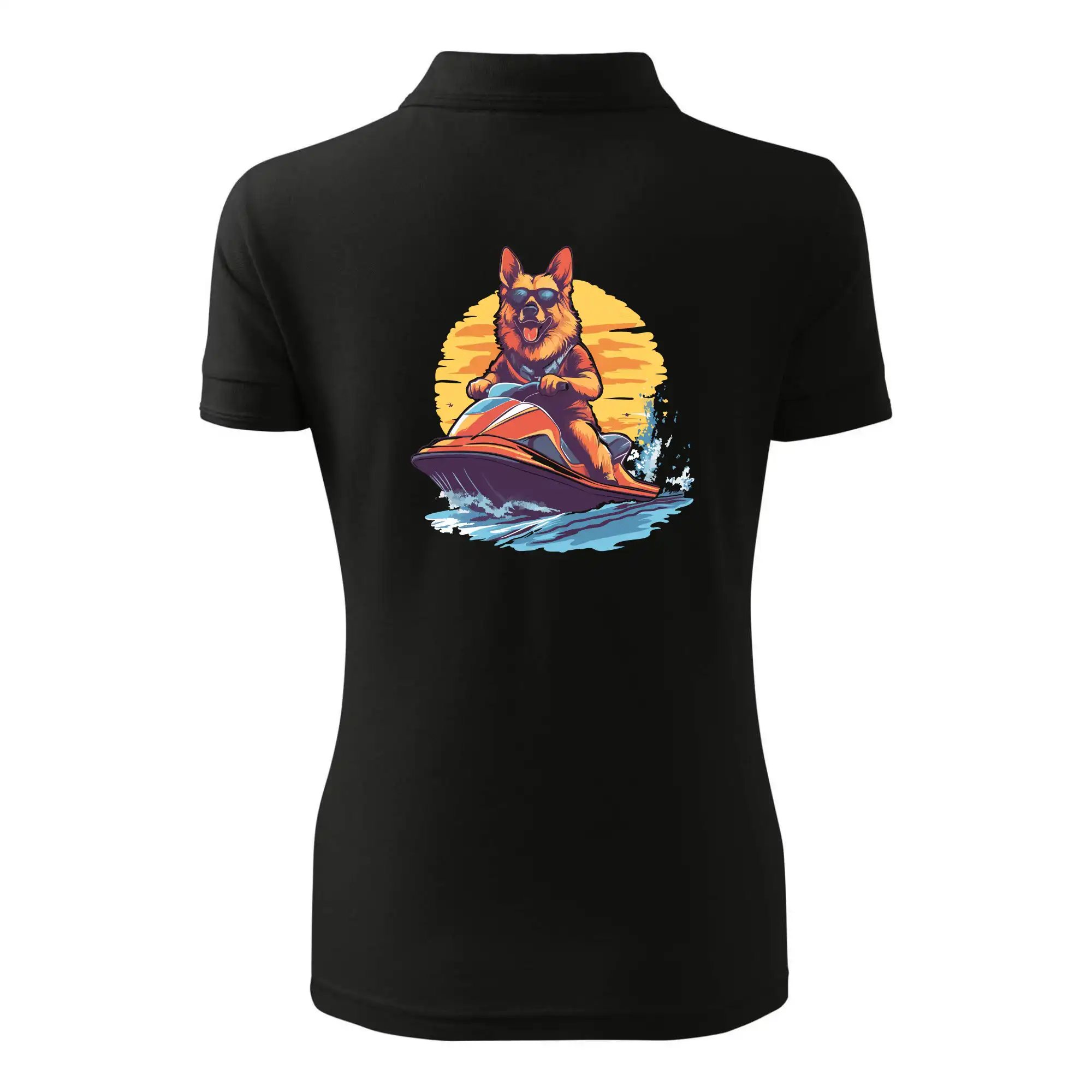 Německý ovčák na vodním skútru