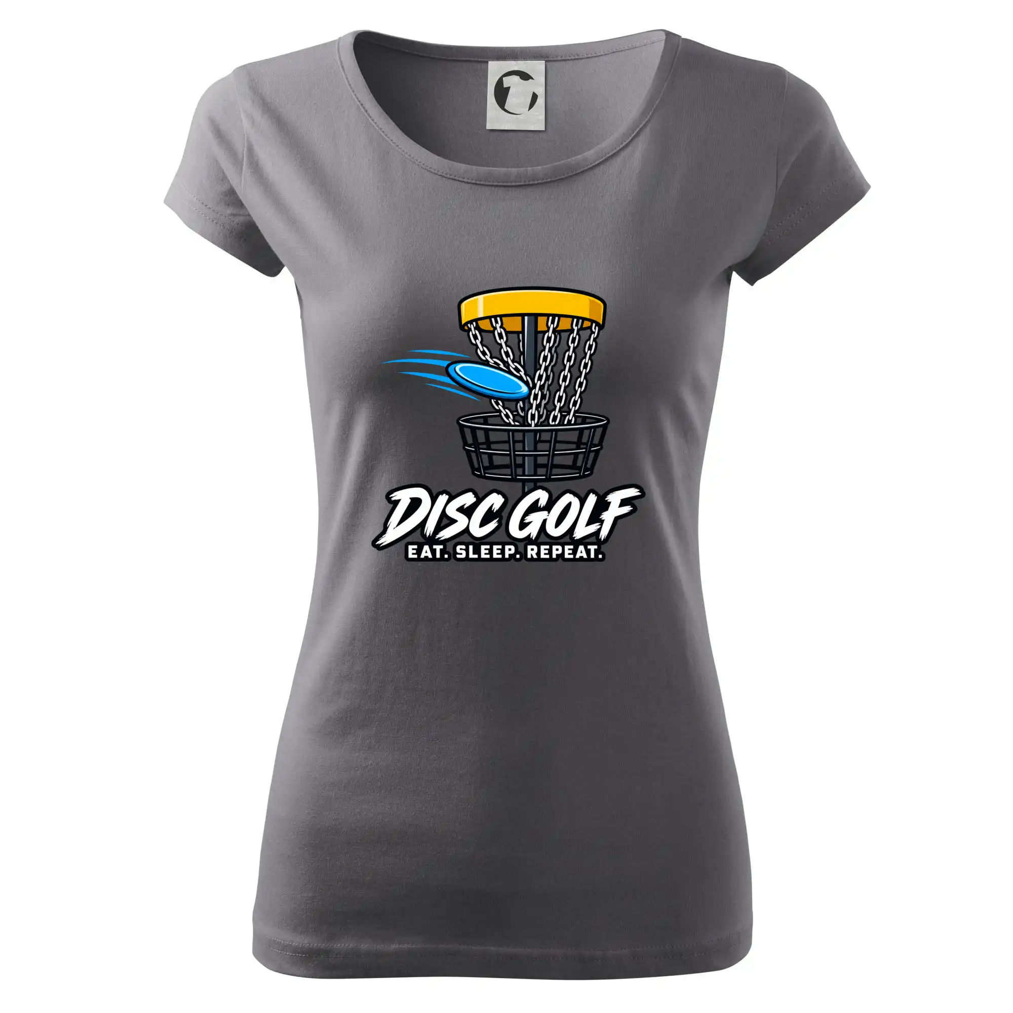 Discgolfový koš s letícím diskem eat sleep repeat