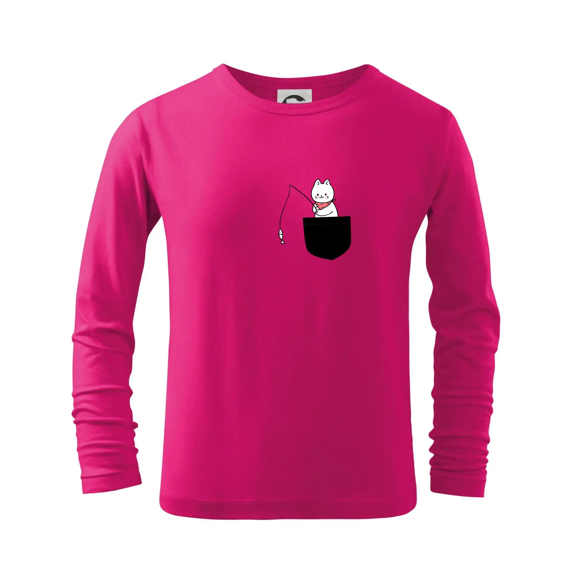 Vtipná tričká s mačkou - Mačka s rybou vo vrecku - Tričko detské Long Sleeve