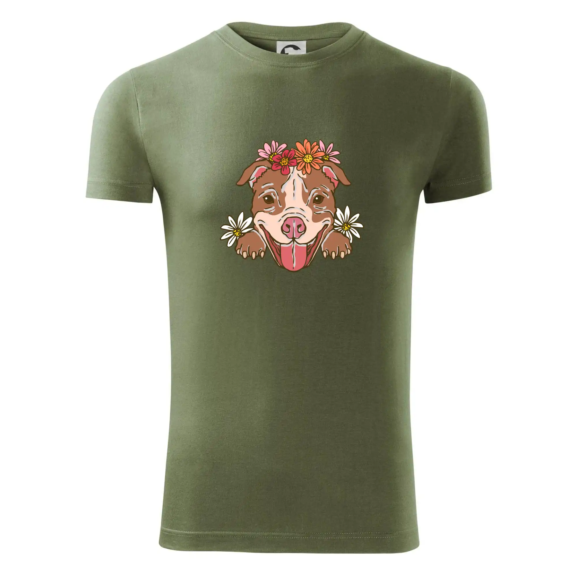 Americký stafordširský teriér hlava s květinami