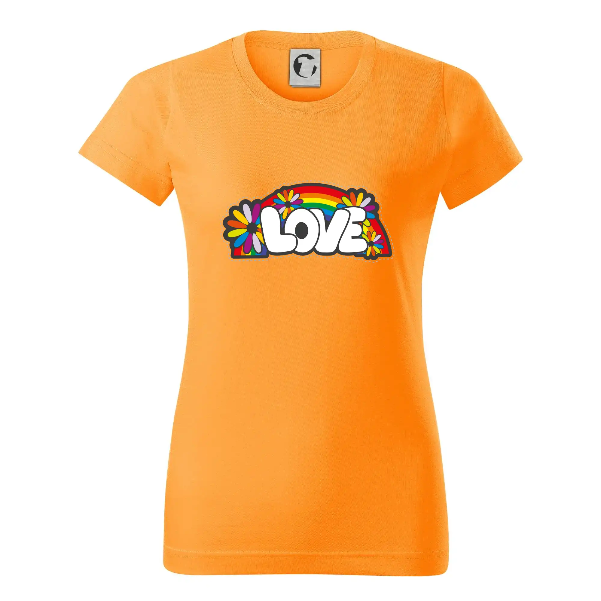 Tričká pre pohodový ľudí - Love s dúhou v pozadí - Dámske tričko basic - ľahko voľnejšie a dlhšie