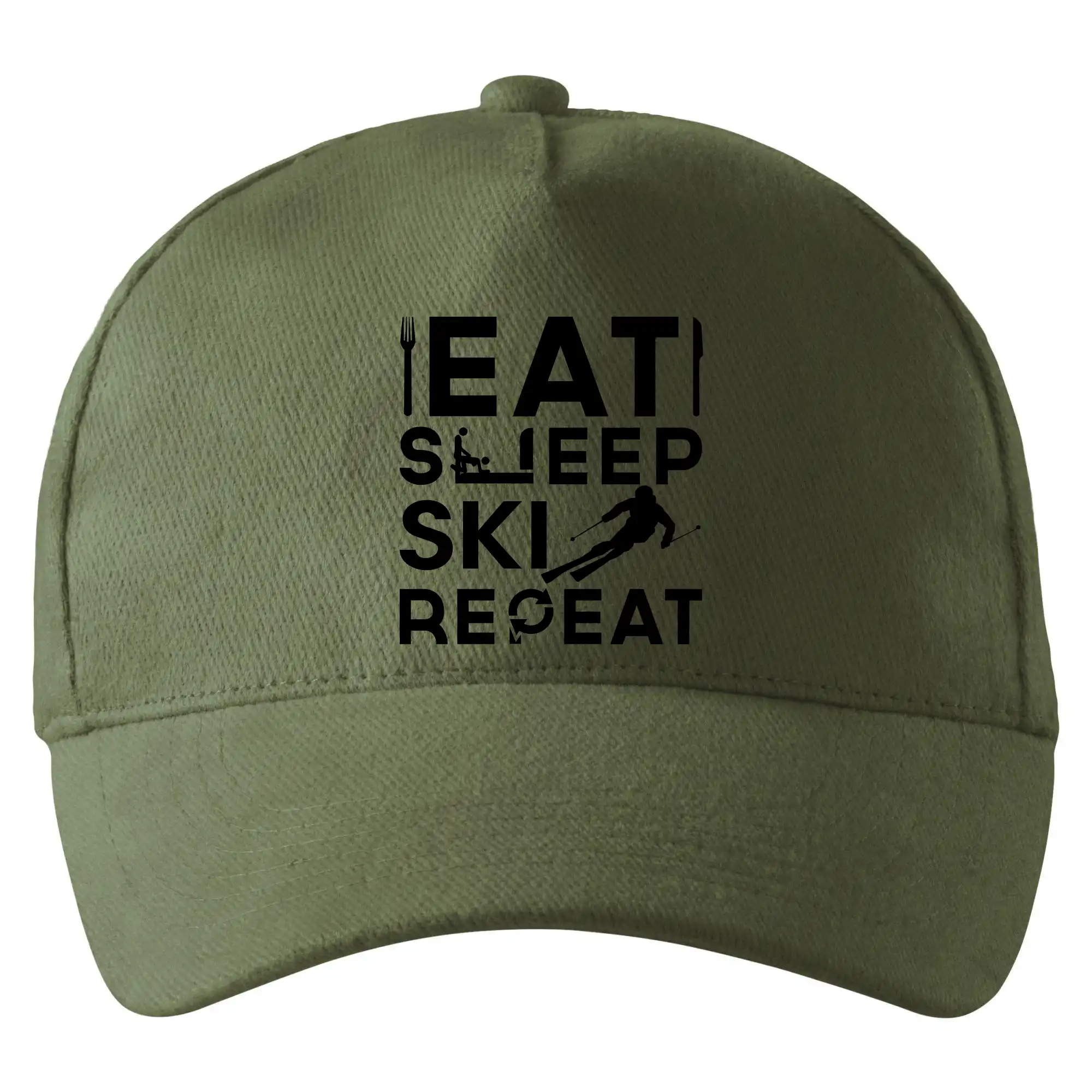 Lyže a Snowboard - Eat sleep ski repeat - Šiltovka so zahnutým šiltom a mosaznou sponou