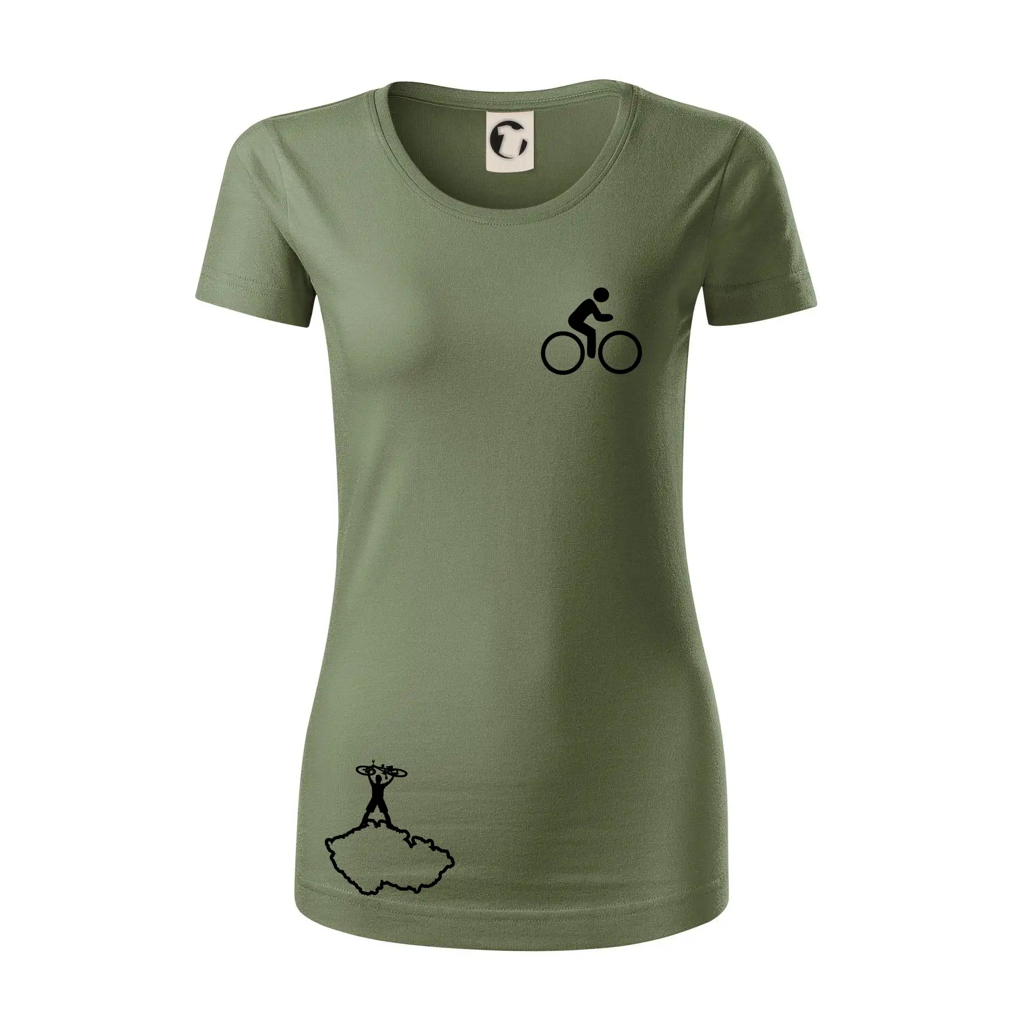 Tričko ako darček pre cyklistu - Mapa ČR + kolo na prsu - Dámske tričko z organickej bavlny Origin (GOTS)