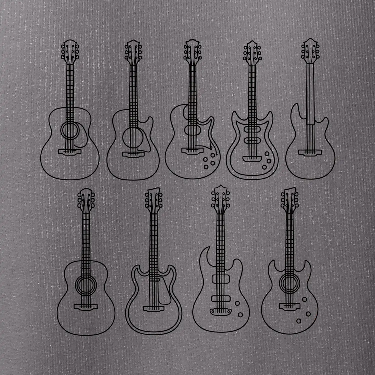Typy kytar černé kresby