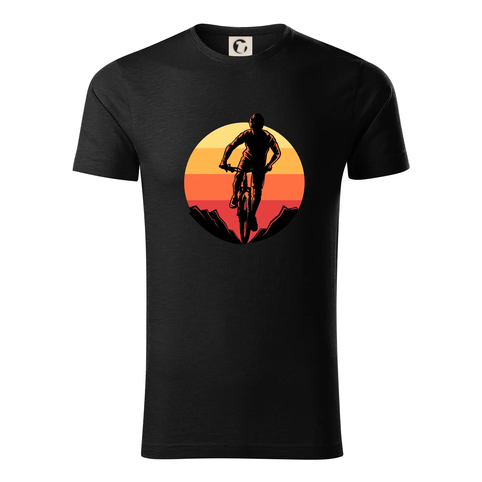 Tričko ako darček pre cyklistu - MTB cyklista a západ slnka - Tričko z organickej bavlny