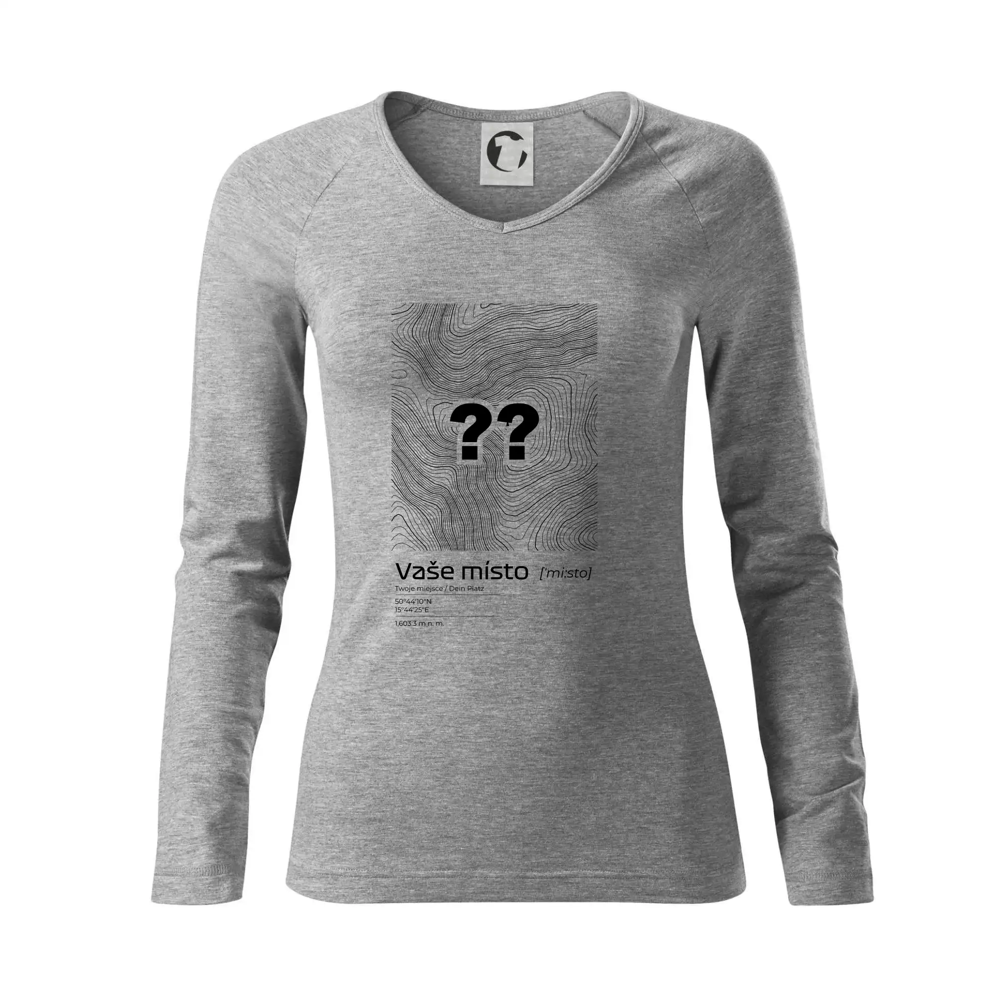 Tričká s vrstevnicami – originálne horské motívy - Vaše miesto - vrstevnice v obdĺžniku - Tričko dámske Elegance