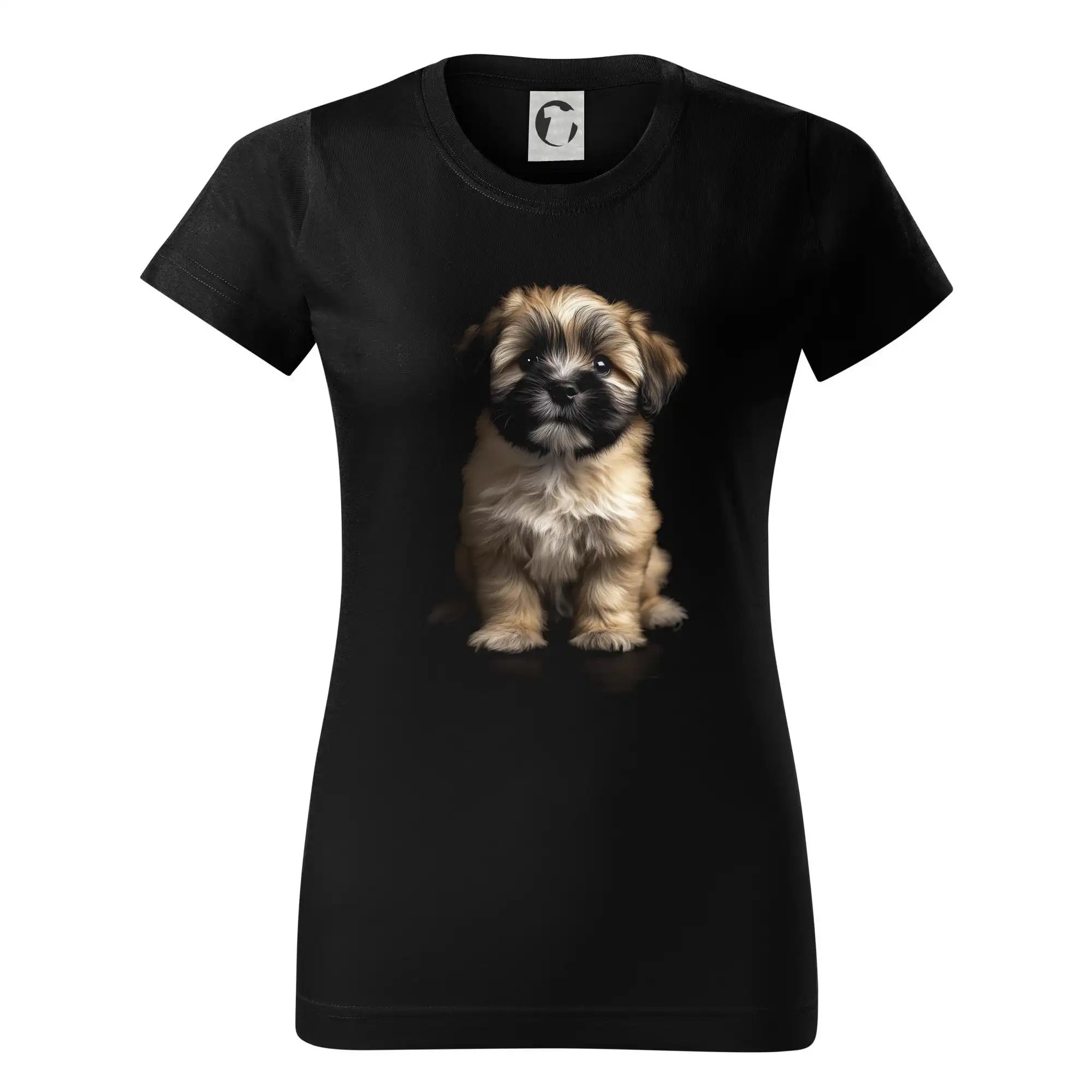 Ostatné psie plemená - Lhasa Apso šteňa čierna fotka - Dámske tričko basic - ľahko voľnejšie a dlhšie