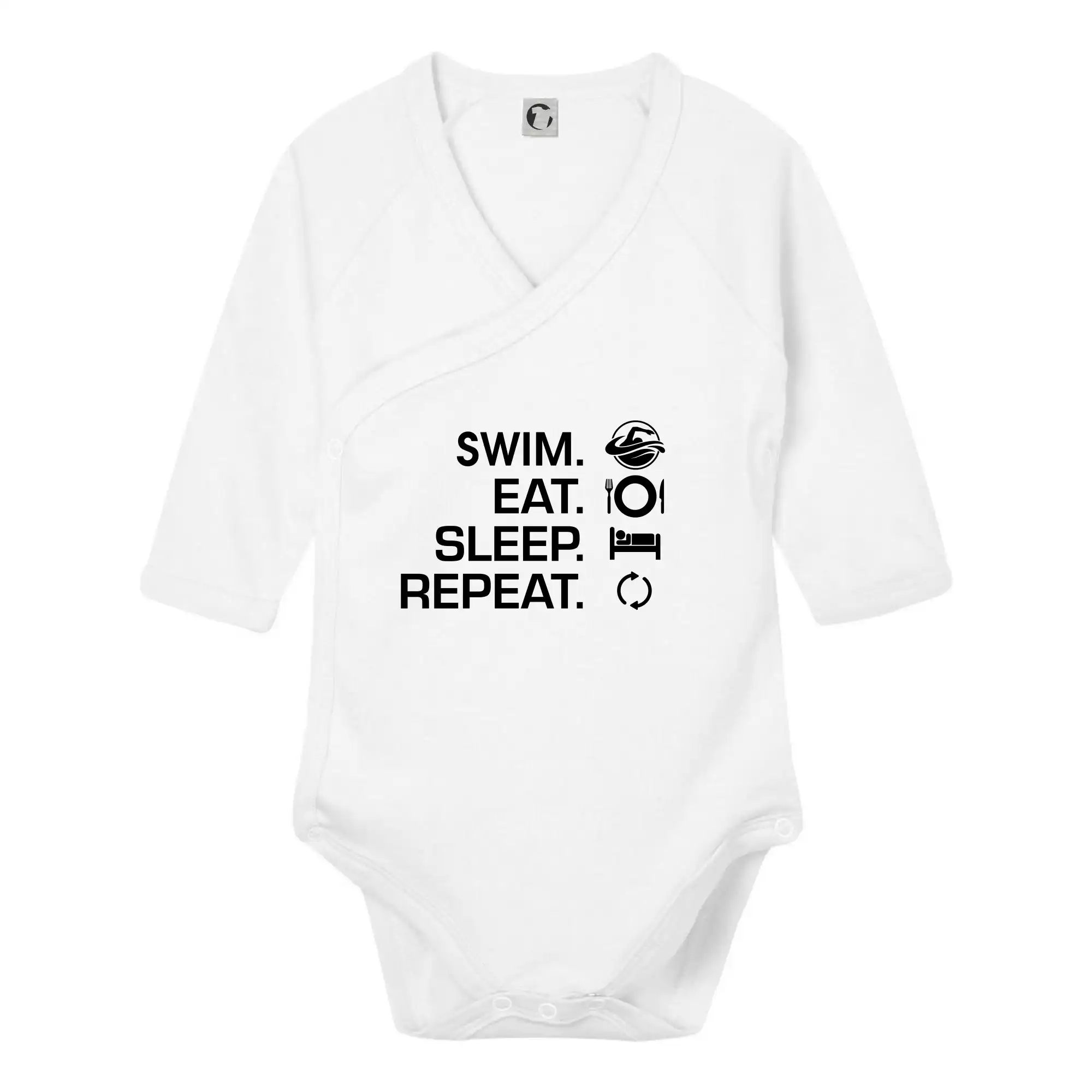 Vodácke tričká - Eat sleep swim - Body zavinovacie s dlhým rukávom