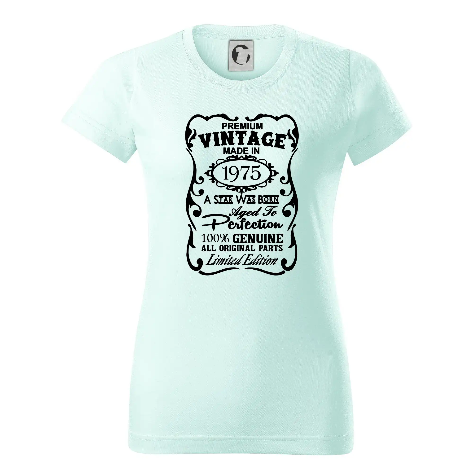 Trička s ročníkom 1975 - Vintage Etiketa - 1975 - Dámske tričko basic - ľahko voľnejšie a dlhšie