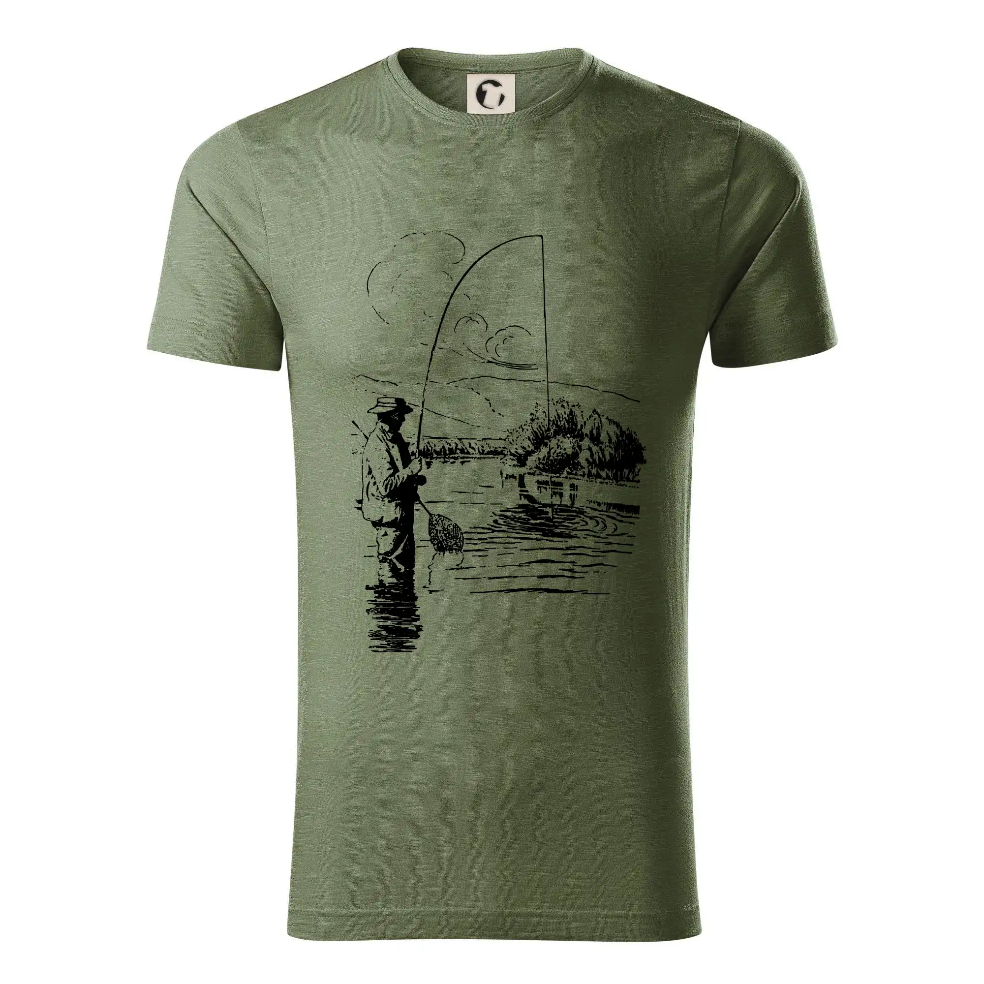 Tričká pre rybárov s potlačou - Kreslený rybár s podberákom - Tričko z organickej bavlny
