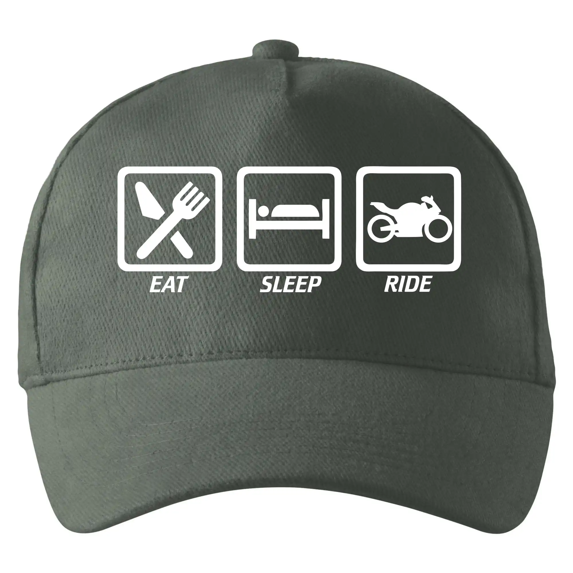 Tričká a mikiny s potlačou motoriek – pre pravých motorkárov - Eat sleep ride - cesta - Šiltovka so zahnutým šiltom a mosaznou sponou