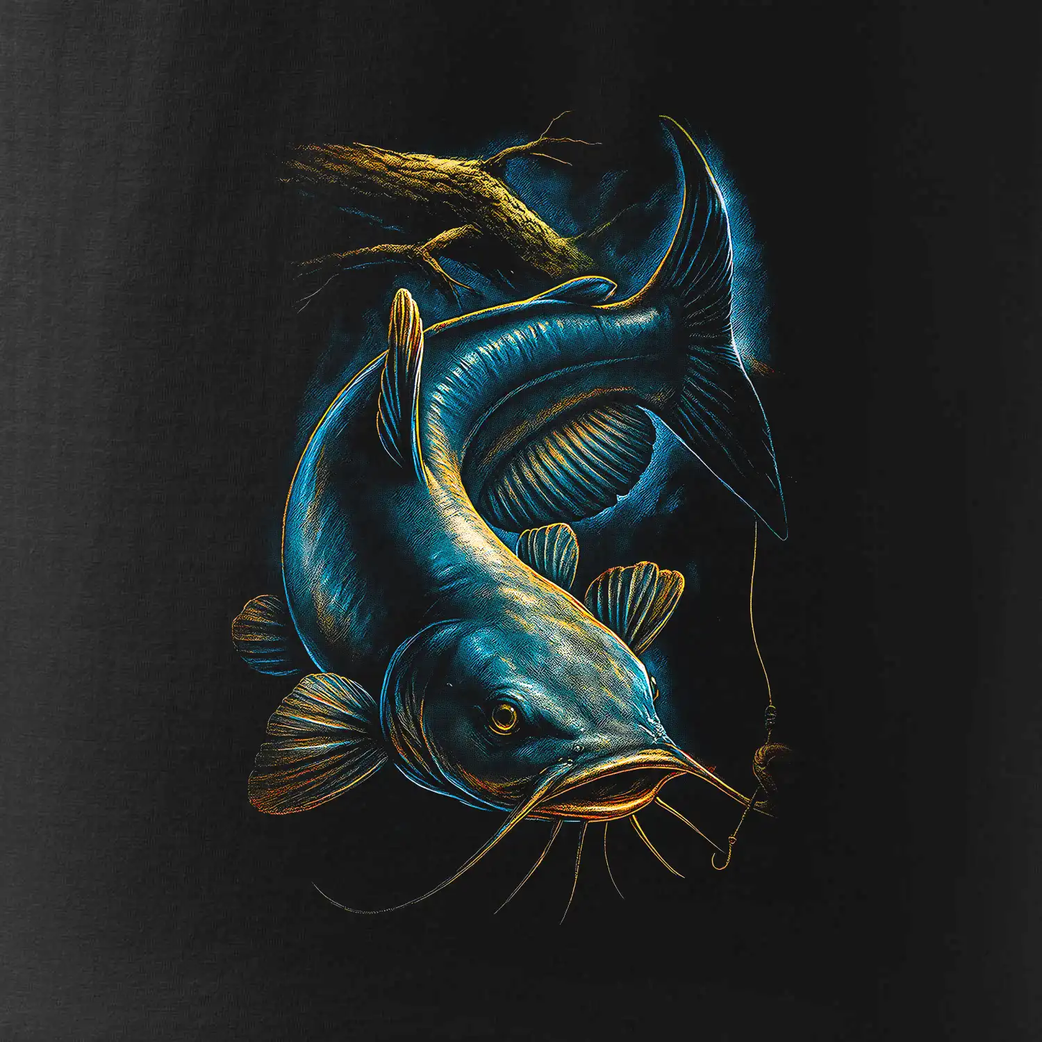 Obrázek sumec a kus stromu