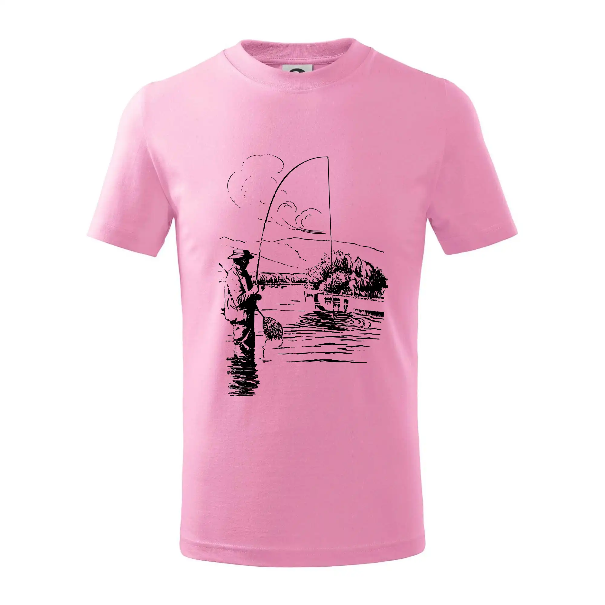 Kreslený rybář s podběrákem