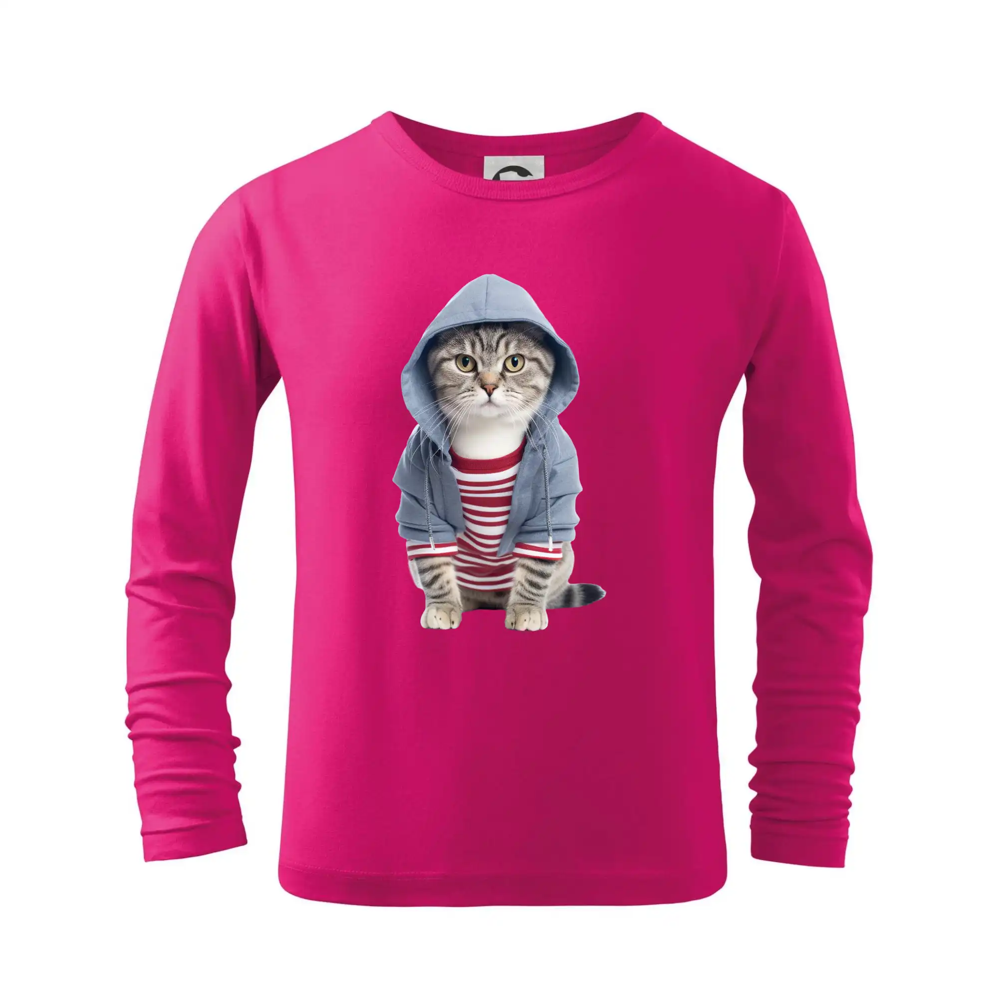 Vtipná tričká s mačkou - Mačka v pruhovanom triku - Tričko detské Long Sleeve