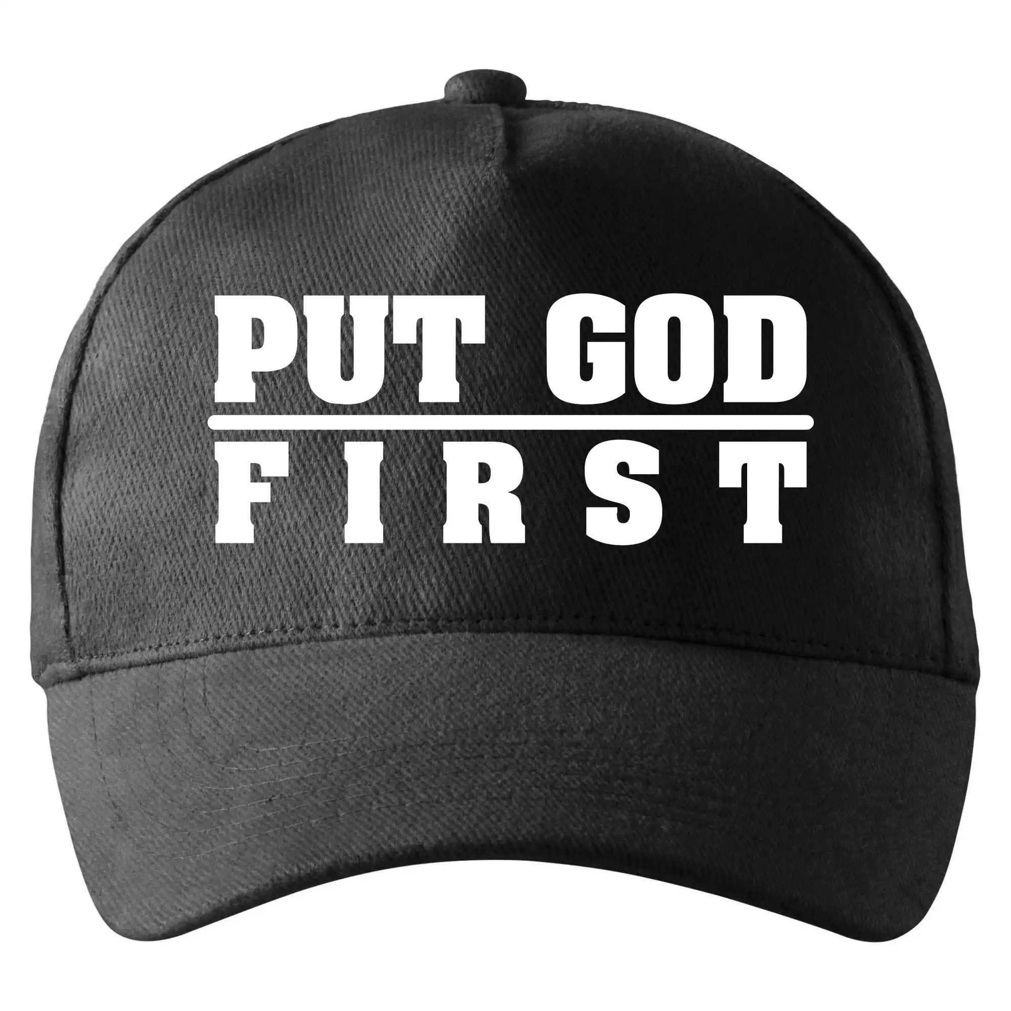 Put God first hrubý nápis - Šiltovka so zahnutým šiltom a mosaznou sponou