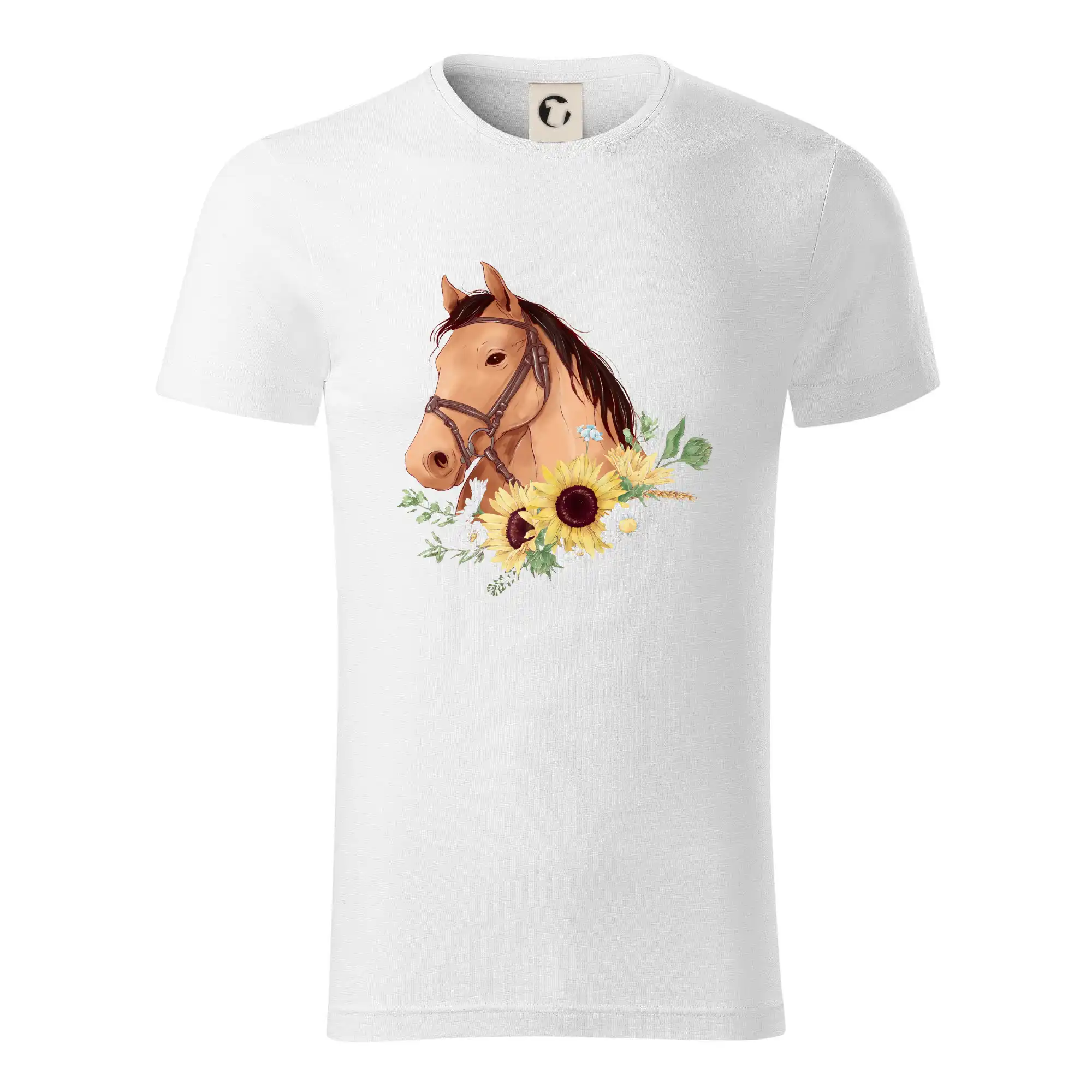 Tričká s koňmi - Hlava koňa a slnečnice - Tričko z organickej bavlny